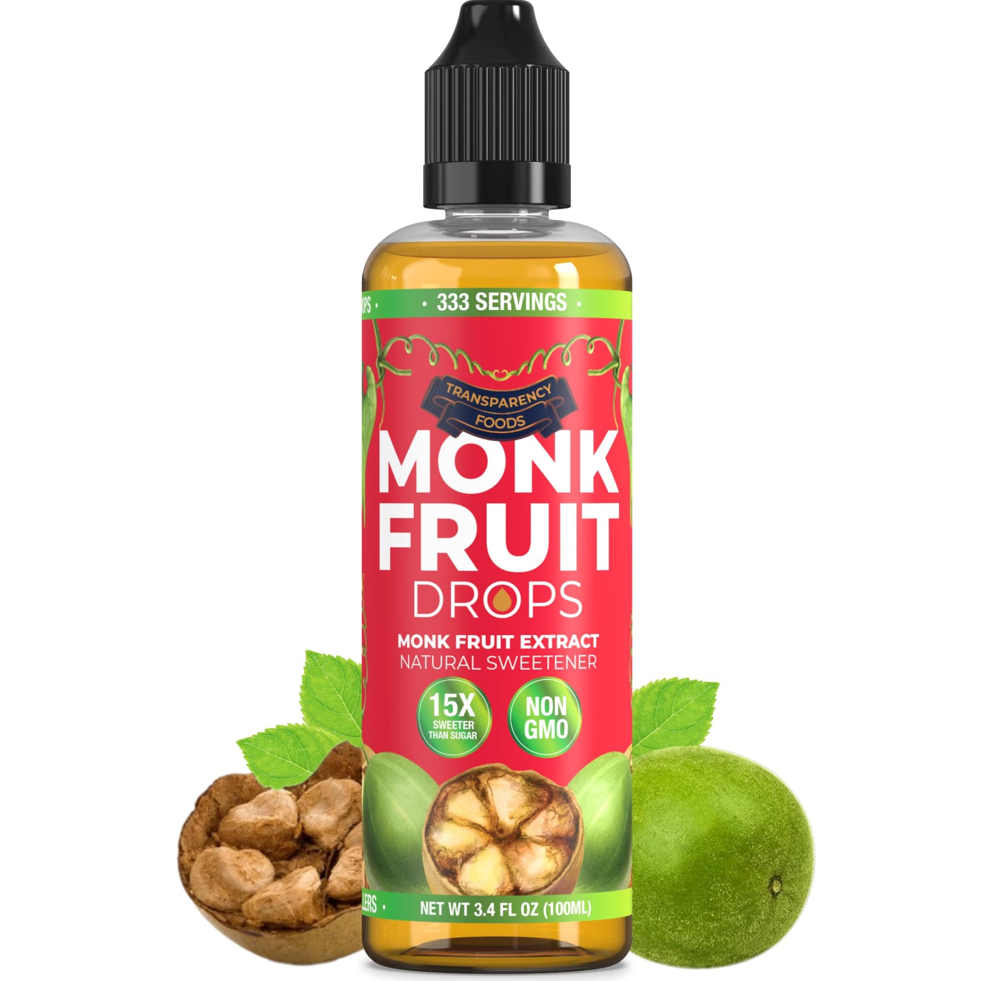 Transparency Foods Monk Fruit Extract Liquid Sweetener, Non-GMO, Zero Calories, 3.4 Fl Oz (Pack of 1)
