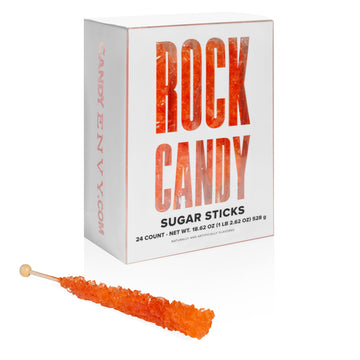 Orange Rock Candy Sugar Sticks - Orange Flavored - 24 Individually Wrapped Candy