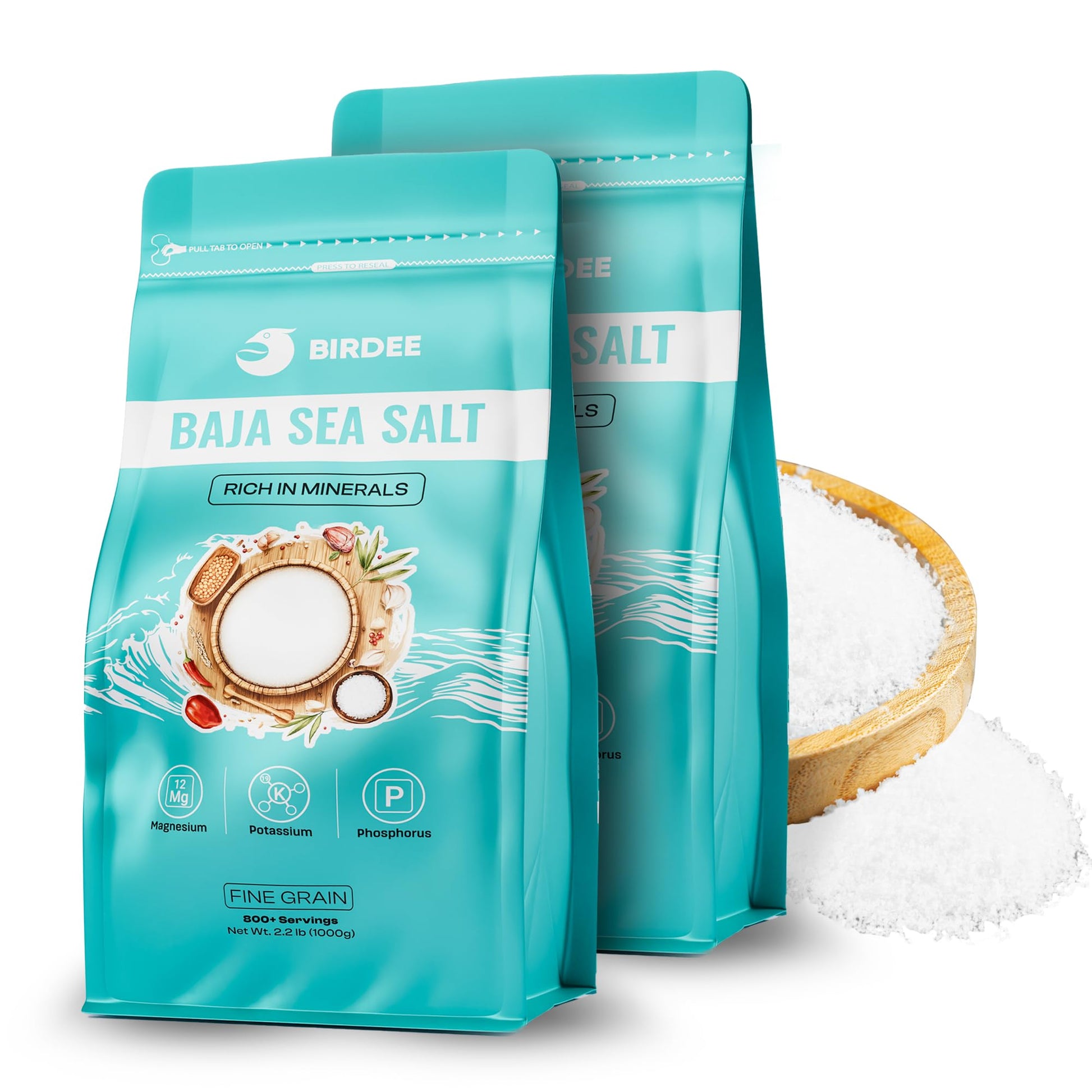 Birdee Baja Sea Salt - 70.4 Oz (Pack Of 2)  Abundant With Essential Minerals  Salt Fine Grind  Unrefined  Low Sodium  Solar-Dried  Hand-Harvested  Perfect For Refills And Bulk