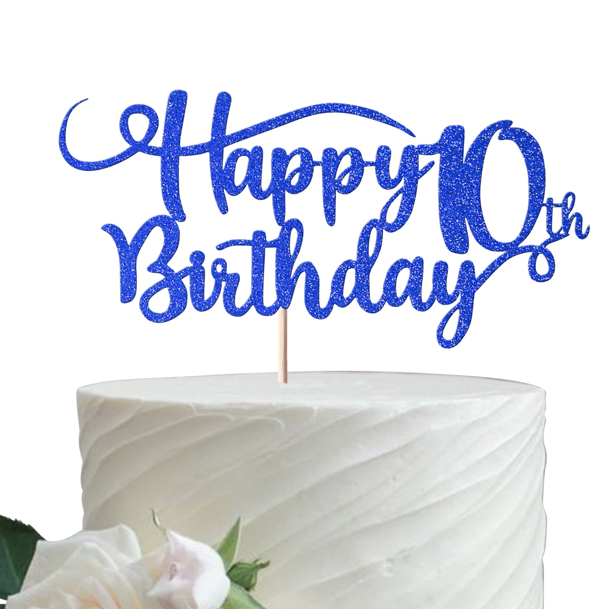 Rsstarxi Happy 10th Birthday Cake Topper, Glitter Number 10, Deep Blue, Paper, Model XM223
