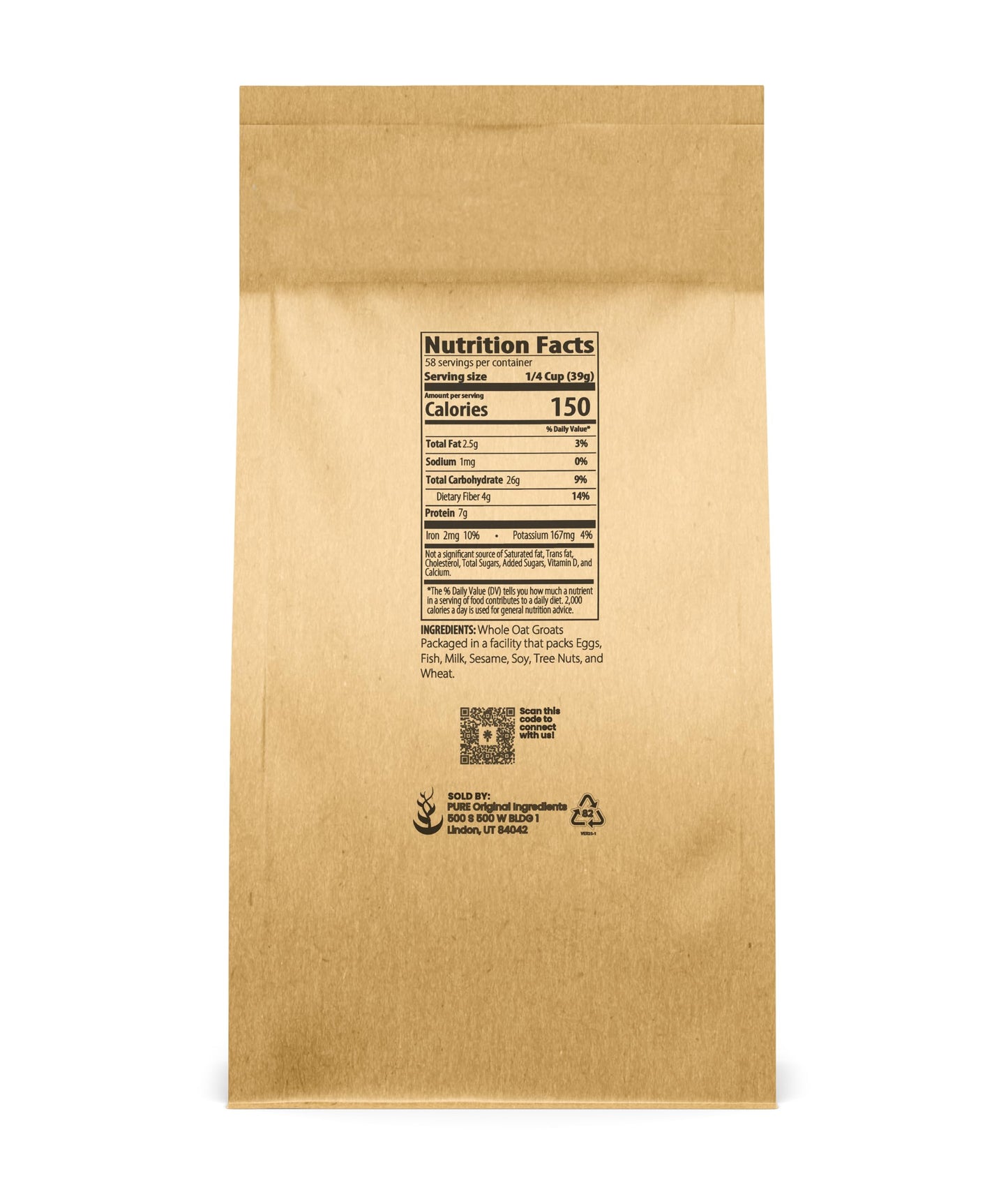 Pure Original Ingredients Oat Groats, Whole, Uncut & Hulless, High In Protein, Oat Kernels (5 Pound)