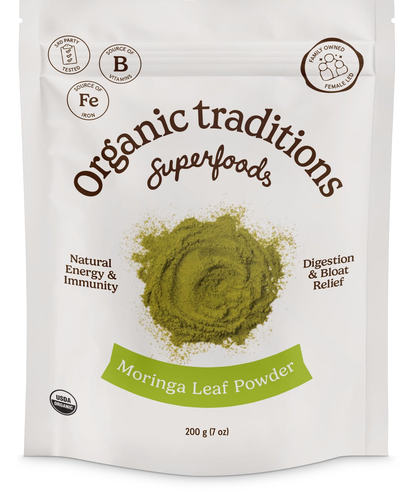 Organic Traditions Organic Moringa Powder Organic Moringa Leaves Extract Vegan Non-Gmo Superfood Natural Moringa Dietary Support  7Oz (200G) Bag  40 Servings Per Bag