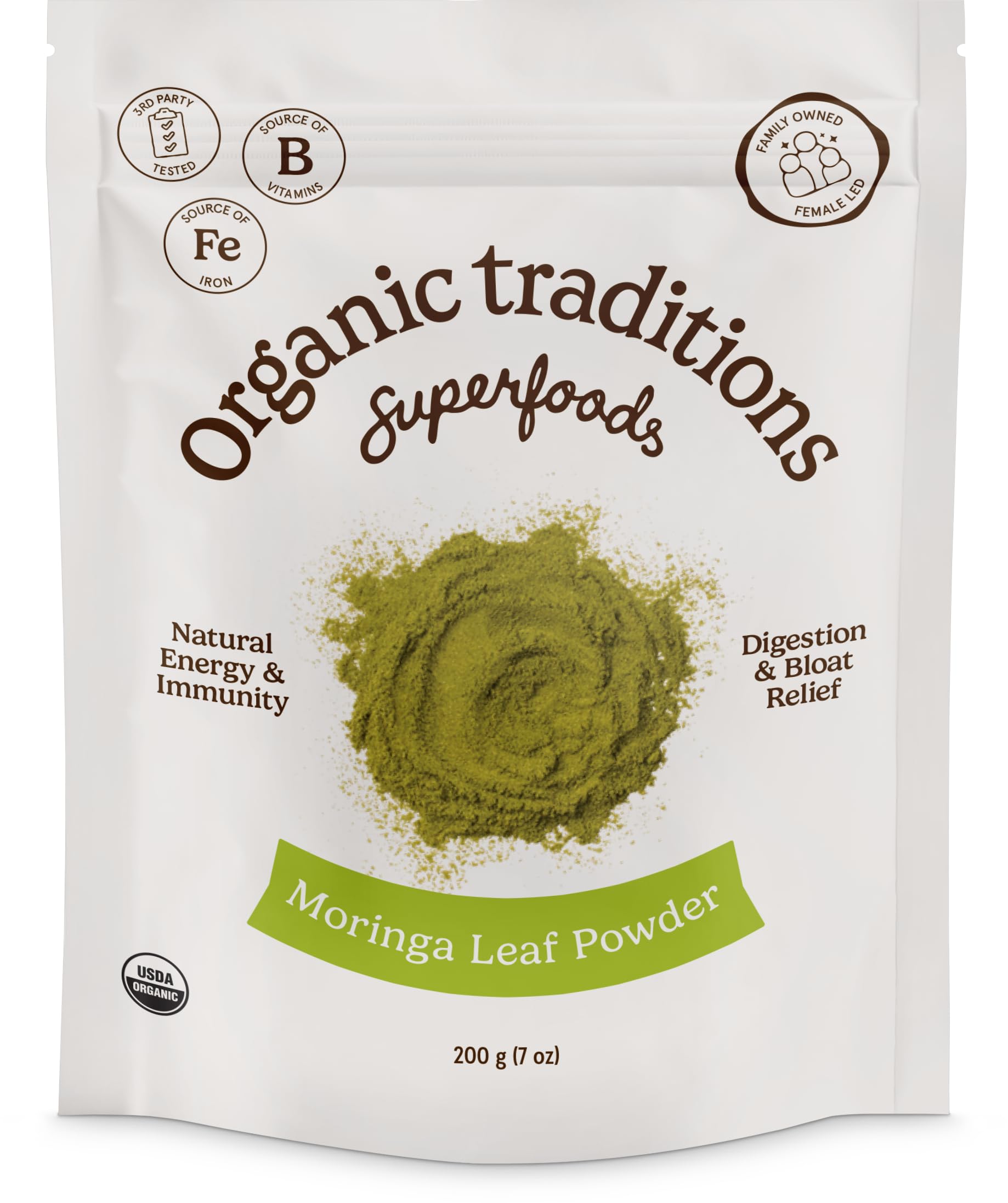 Organic Traditions Organic Moringa Powder Organic Moringa Leaves Extract Vegan Non-Gmo Superfood Natural Moringa Dietary Support  7Oz (200G) Bag  40 Servings Per Bag
