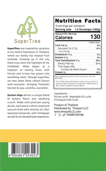 SuperTree Premium Durian Chips, Vacuum Fried, 100% Fruit Snacks, 3.53Oz (100g) Bag, No Additives, Authentic Flavor, Crunchy Texture