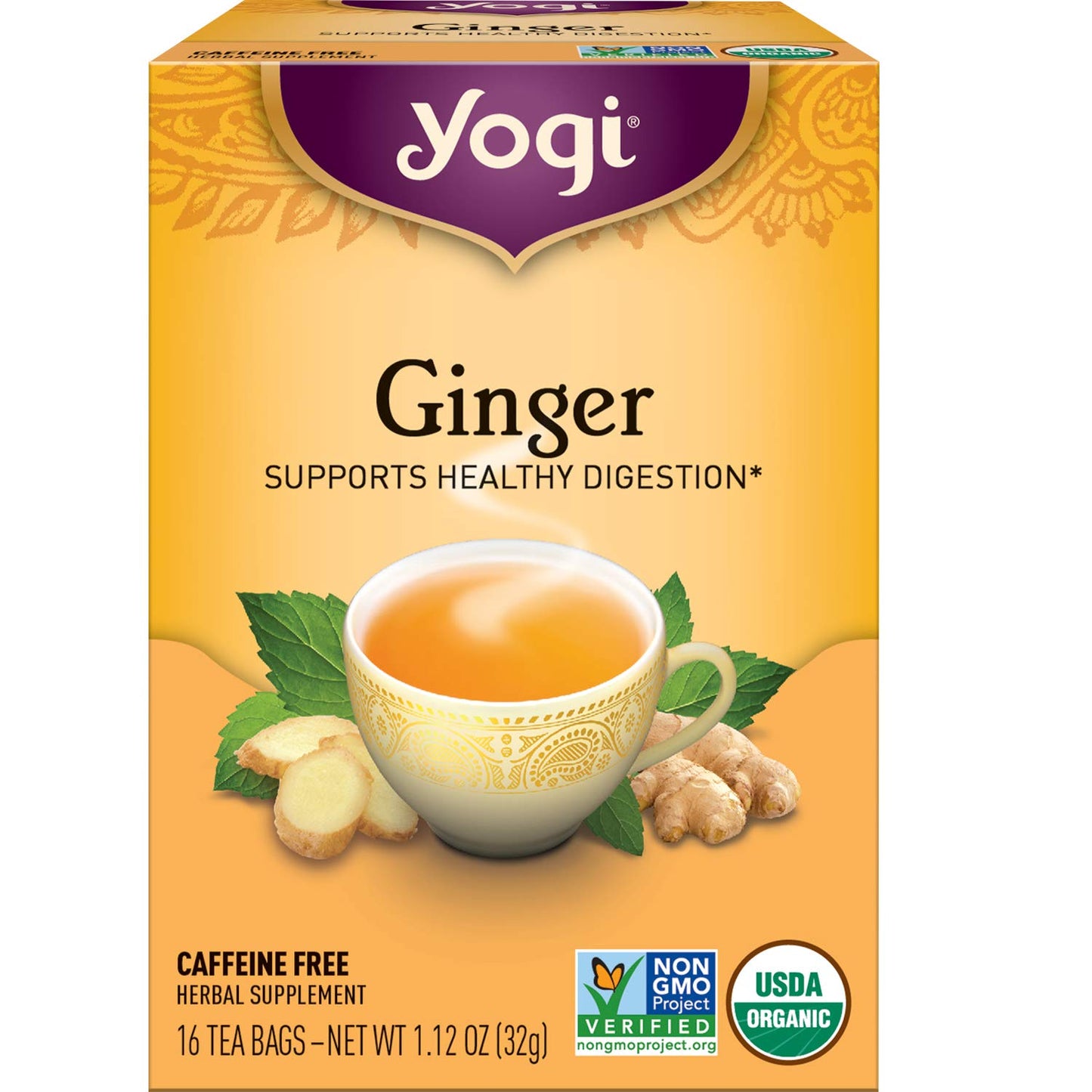 Yogi Tea Ginger - 16 Bags per Pack (4 Packs) - Organic Digestive Support Tea - Includes Ginger Root, Lemongrass, Licorice Root,