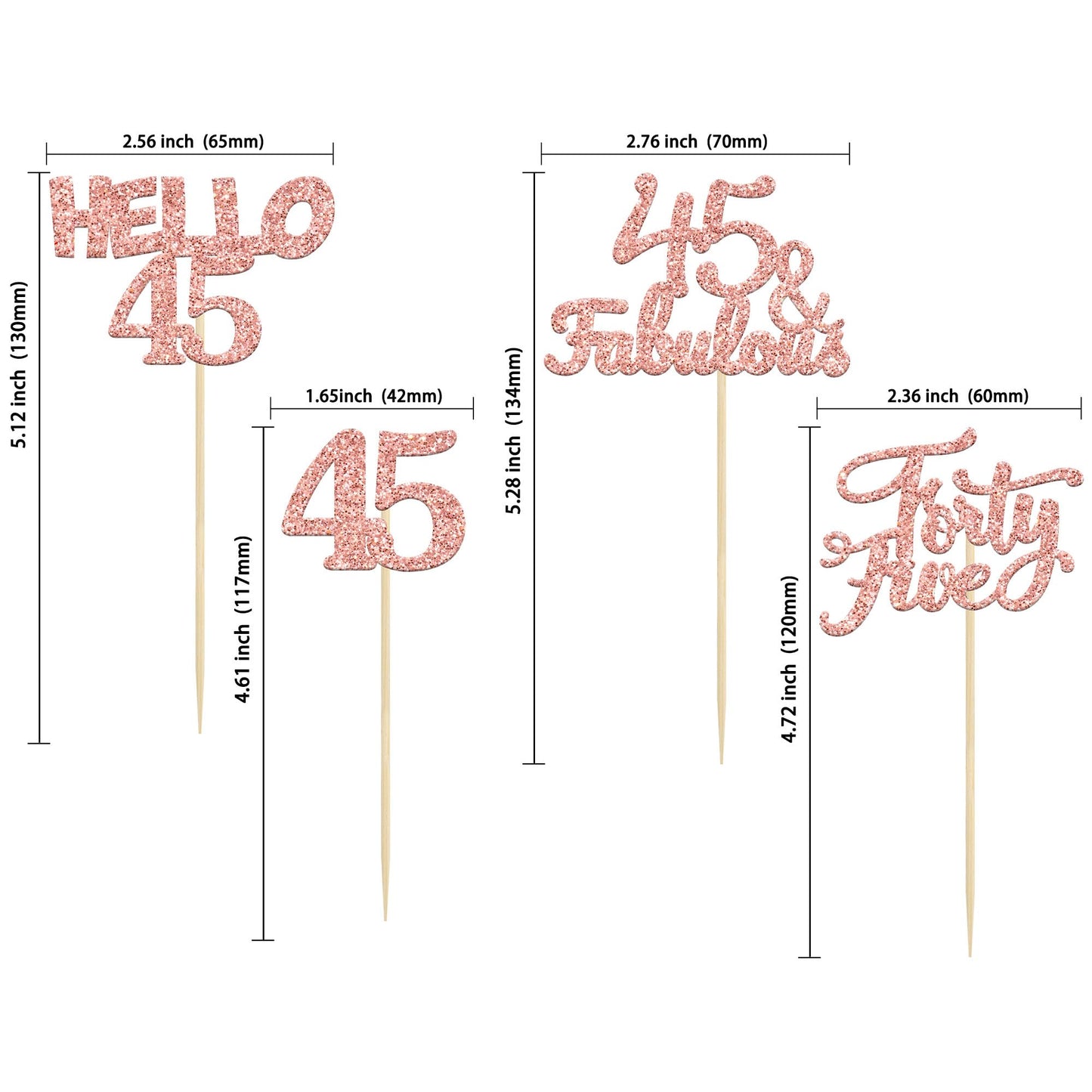 Gyufise 24Pcs Rose Gold Glitter 45Th Birthday Cupcake Toppers 45 Fabulous Cupcake Picks Hello 45 Forty Five Cupcake Picks For 45