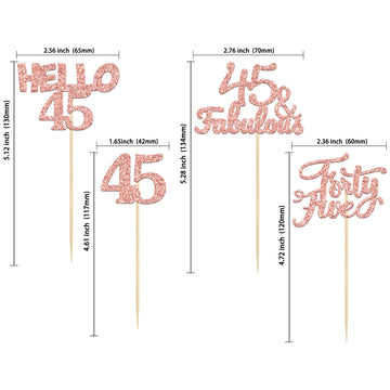 Gyufise 24Pcs Rose Gold Glitter 45Th Birthday Cupcake Toppers 45 Fabulous Cupcake Picks Hello 45 Forty Five Cupcake Picks For 45