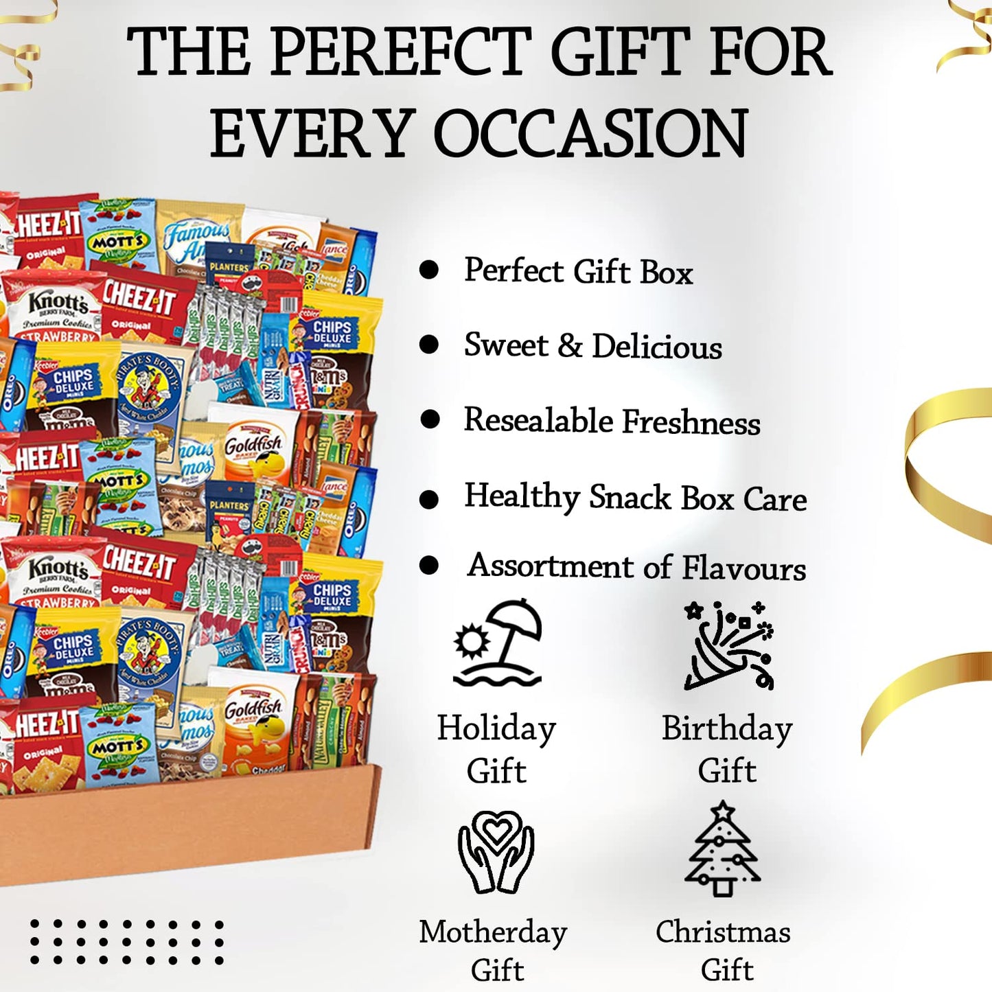 SHELLYS DELIGHT Snack Box Care Package - 120 Count Variety Snacks Gift Box for College Students, Military, Work or Home