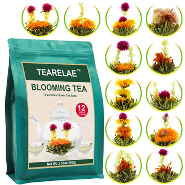 Tearelae Blooming Tea Flowers - 12Pcs Individually Sealed Flowering Tea Balls - Hand-Tied Natural Green Tea Leaves & Edible Flowers - Gifts For Tea Lovers