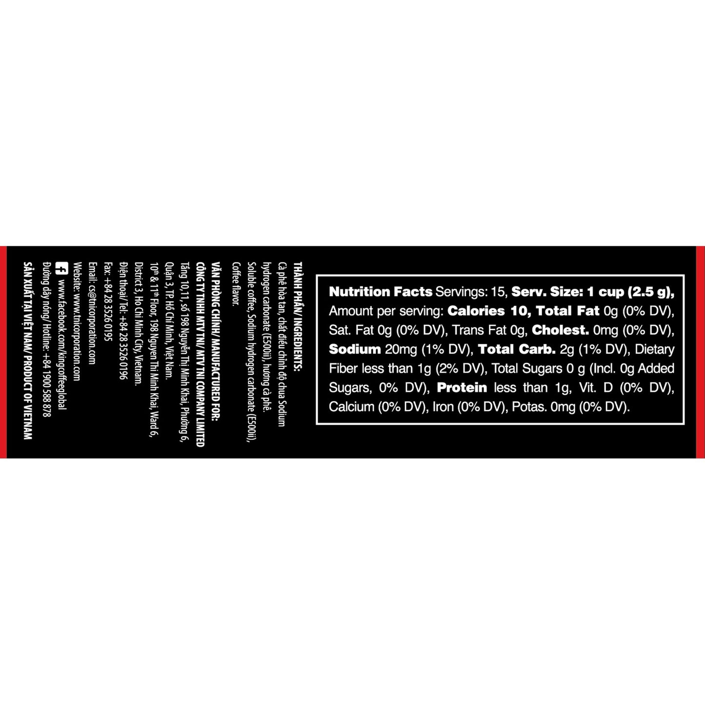 King Coffee Espresso Instant Coffee Vietnamese Coffee Arabica Instant Coffee Mix Medium Roast 15 Sticks Per Box X 2.5G - Pack Of