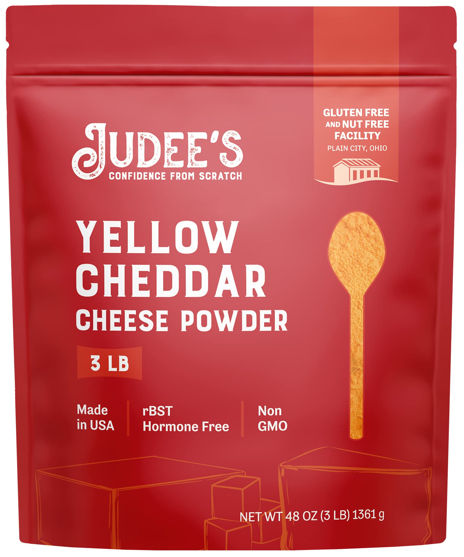 Judees Yellow Cheddar Cheese Powder 3Lb - 100% Non-Gmo, Rbst Hormone-Free, Gluten-Free & Nut-Free - Made From Real Cheddar Chees