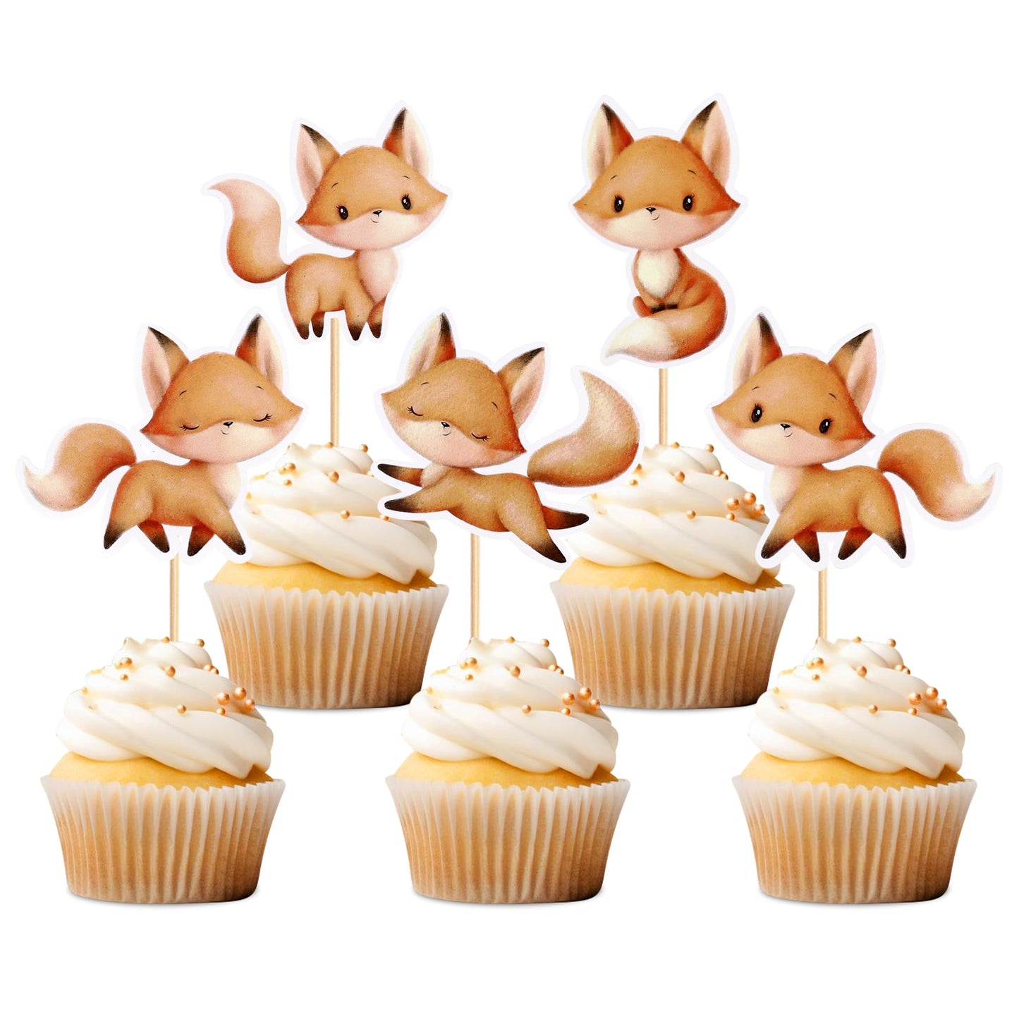 Ercadio 25 Pack Fox Cupcake Toppers Cute Fox Cupcake Picks Animal Cupcake Picks Fox Birthday Cupcake Decorations for Baby Shower