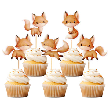 Ercadio 25 Pack Fox Cupcake Toppers Cute Fox Cupcake Picks Animal Cupcake Picks Fox Birthday Cupcake Decorations for Baby Shower