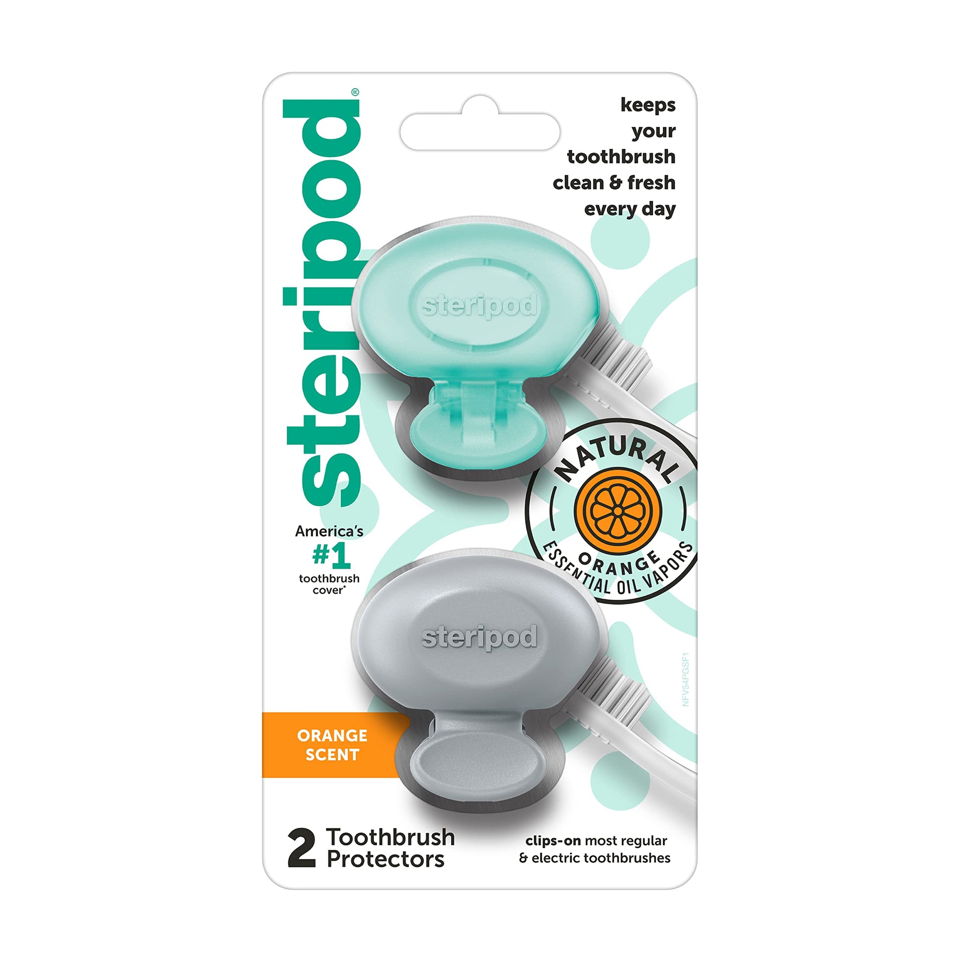 Steripod Clip-On Toothbrush Protector With Orange Essential Oils, Keeps Toothbrush Fresh And Clean, Fits Most Manual And Electri