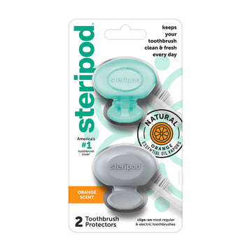 Steripod Clip-On Toothbrush Protector With Orange Essential Oils, Keeps Toothbrush Fresh And Clean, Fits Most Manual And Electri