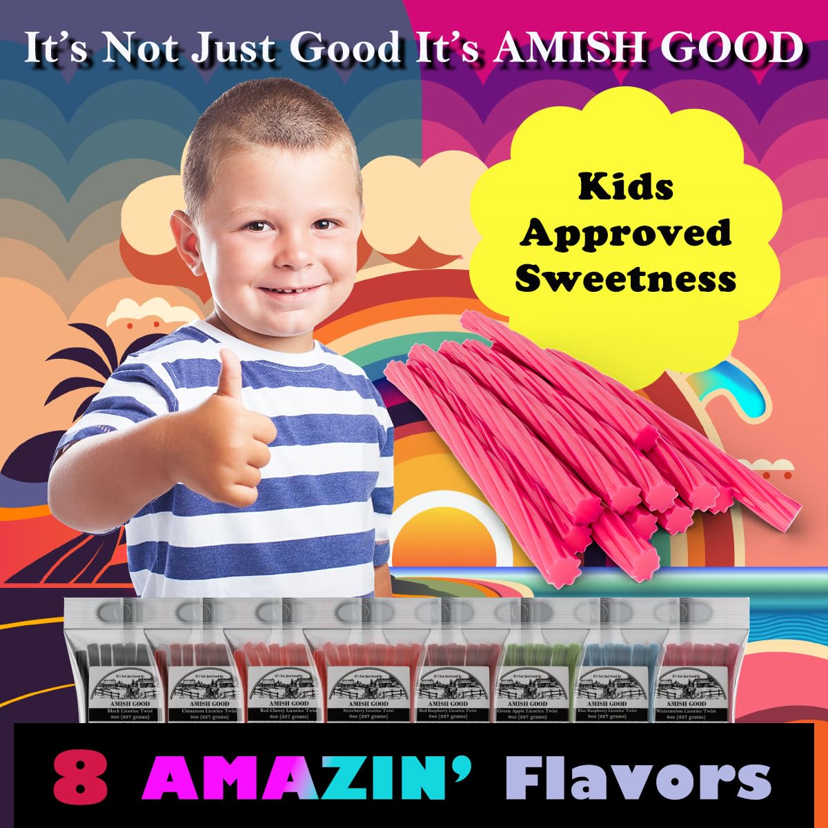 Amish Good Gourmet Licorice Twist Candy - Premium Sweet & Chewy Treat, Watermelon Jumbo Licorice Twist Perfect Snack Under 100 C