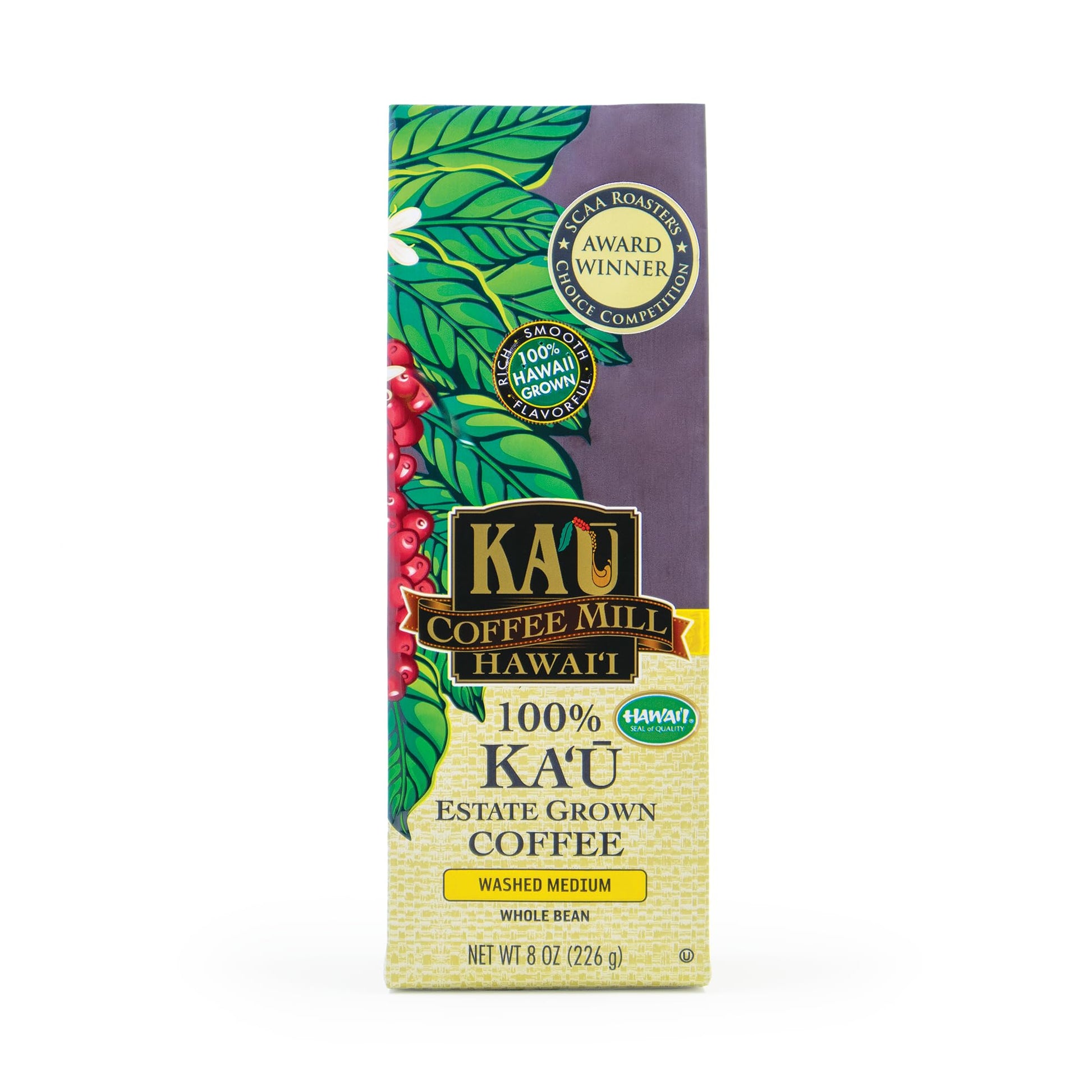 KA`U COFFEE MILL Washed Medium Roast Whole Bean Coffee - Plum & Citrus Notes - 8oz