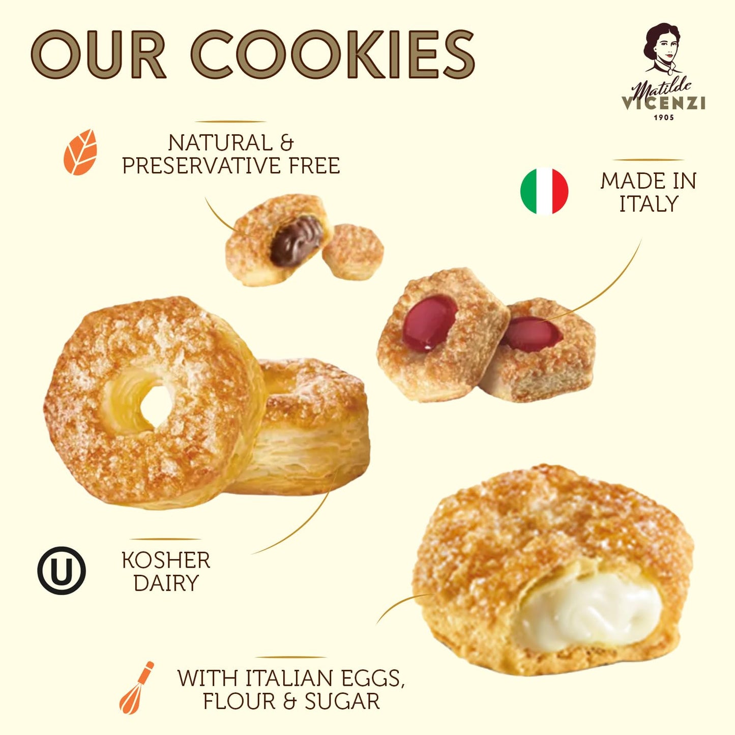 Millefoglie D'Italia Fine Selection Of Italian Puff Pastries, Assortment Of Vanilla, Chocolate, Butter & Raspberry Cookies For F