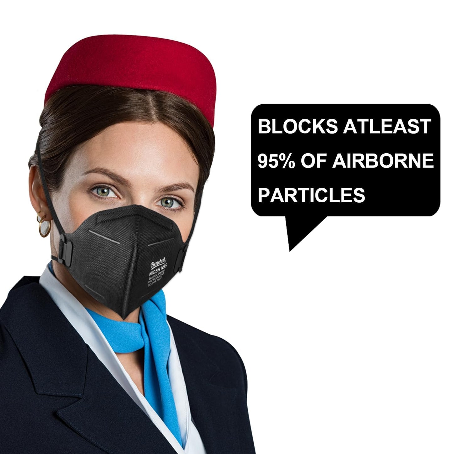 Benehal Niosh Approved N95 Face Masks Particulate Respirators, Pack Of 25 N95 Masks, Individually Wrapped, Black