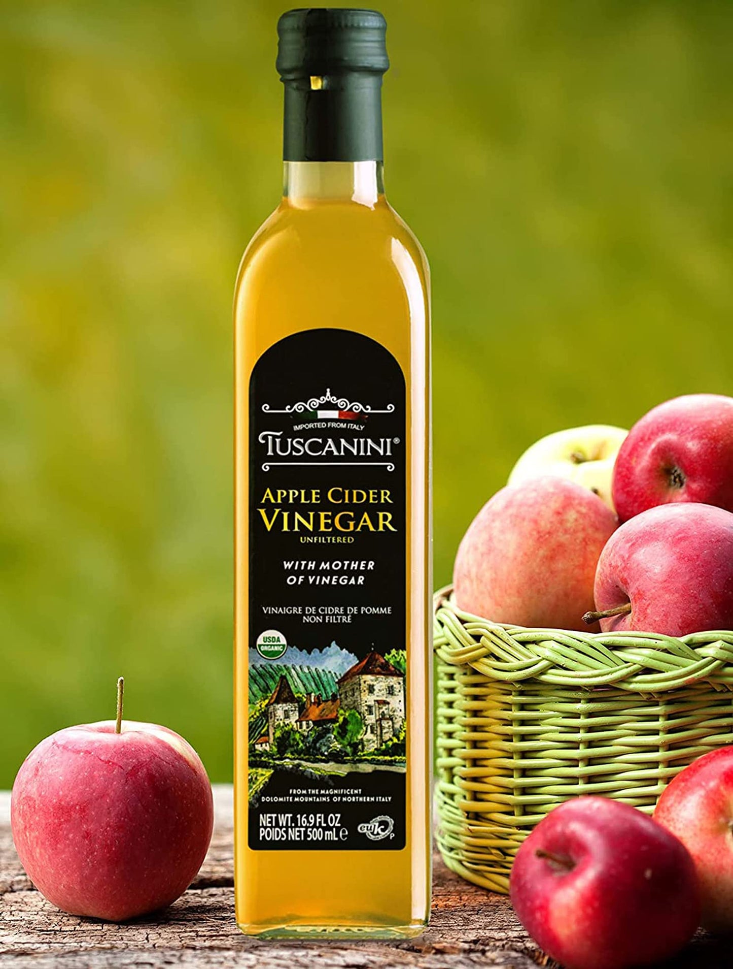 Tuscanini Organic Unfiltered Apple Cider Vinegar, 16.9oz (2 Pack), Certified Kosher
