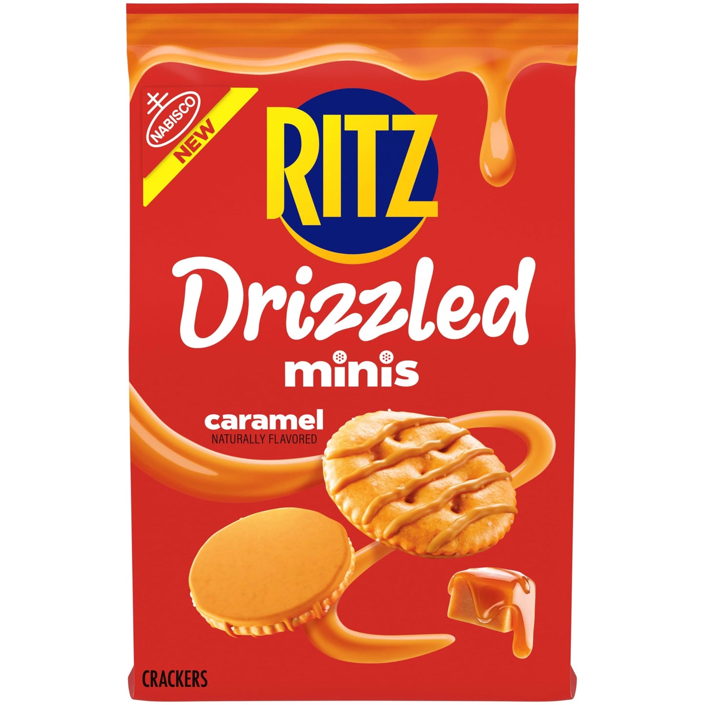 RITZ Drizzled Minis Caramel Crackers, Snacks for Kids and Adults, Party Snacks, 8 oz