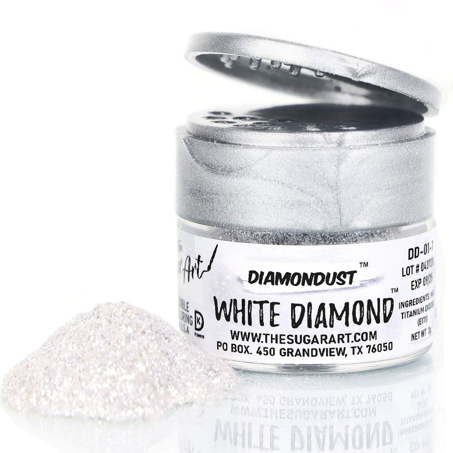 White Diamond Edible Glitter for Drinks, Cocktails, Cake Decorating, Strawberries, Chocolates & More | No Taste | 4g | 100% Food