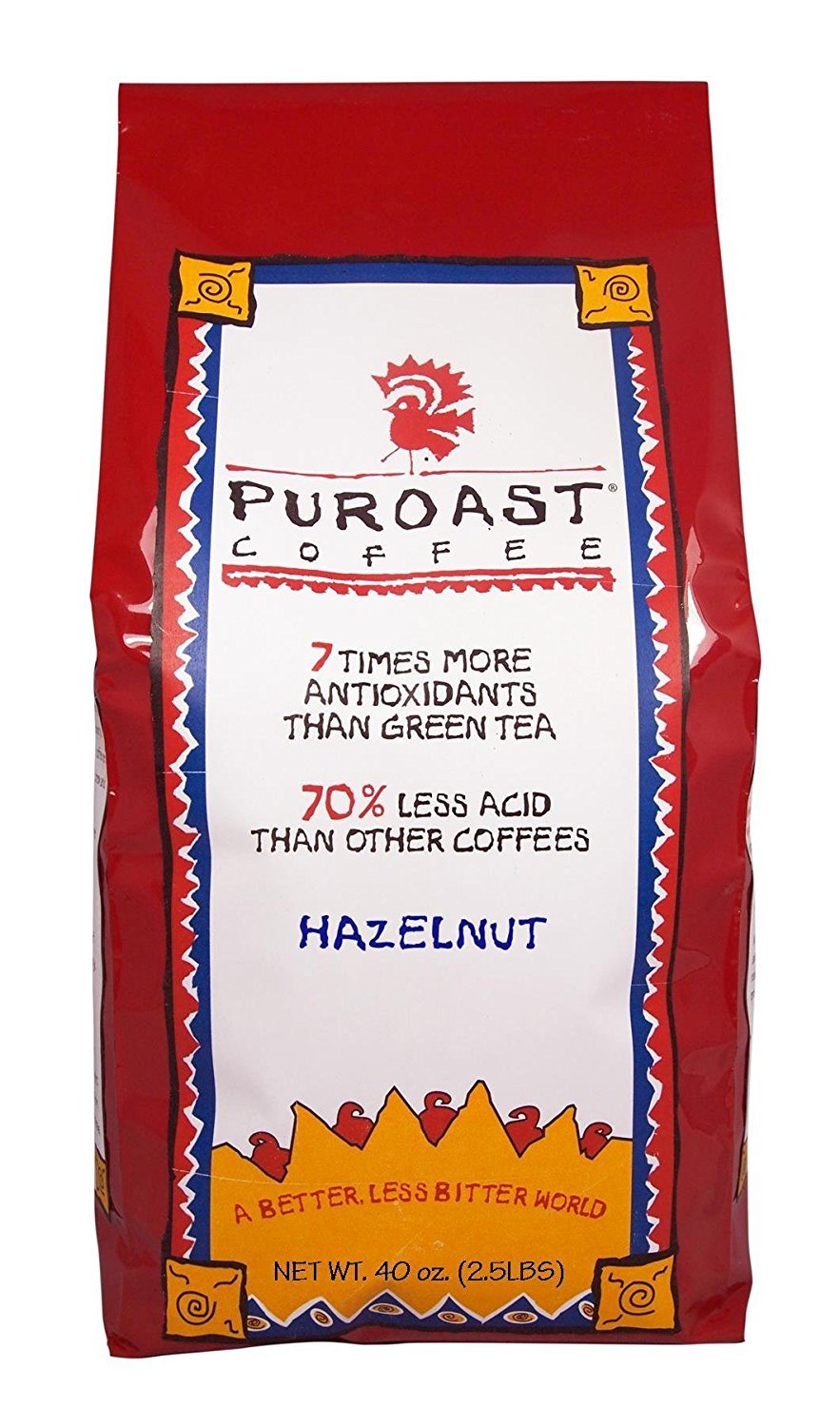 Puroast Low Acid Coffee Whole Bean | Hazelnut Whole Bean | Medium Roast | High Antioxidants & High pH |No Bitter Aftertaste | Reduced Heartburn & GERD | Suitable for Cold Brew - 2.2 LB