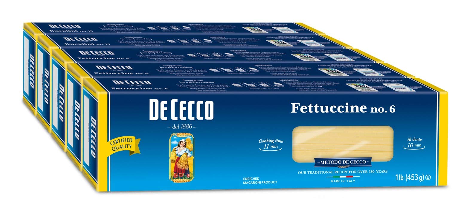 De Cecco Semolina Pasta, Variety Pack, 2 Bucatini & 3 Fettuccine, 16 Oz, Pack of 5
