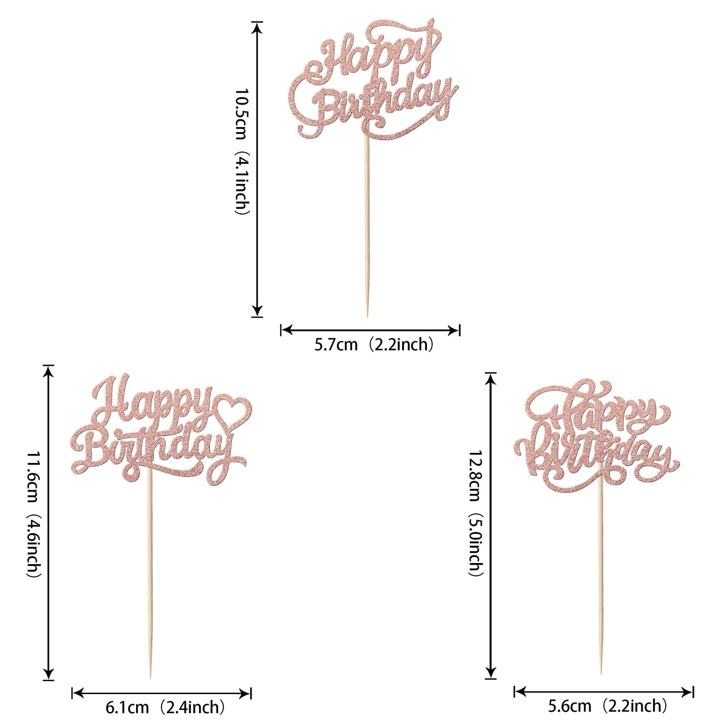 YCTHUNFISH 30 Pack Cupcake Toppers - Glitter Rose Gold Bamboo Picks for Birthday Party Decorations