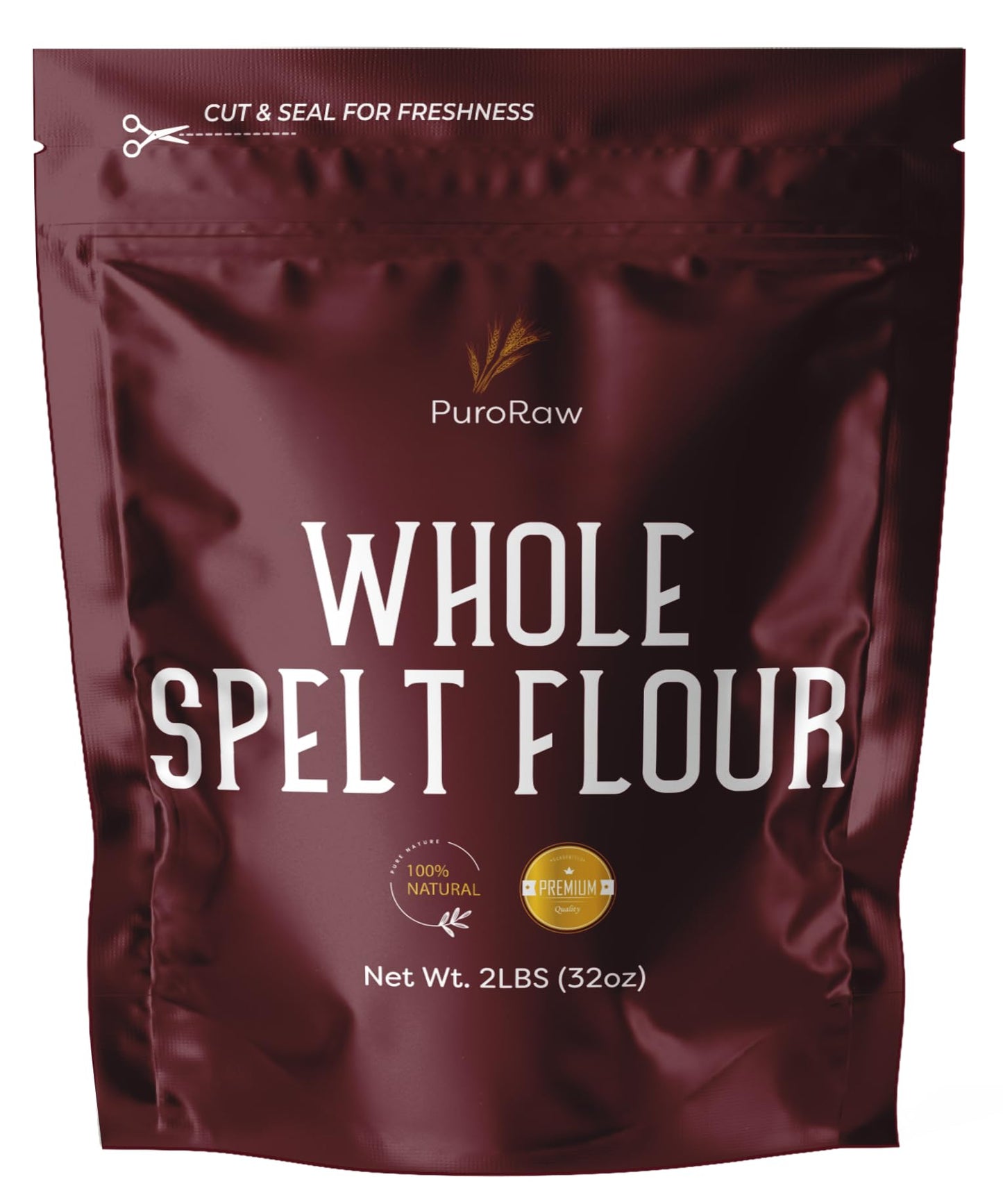 PuroRaw Whole Grain Spelt Flour, Non-GMO, 32 Ounce (2lbs), All Natural, Product of Canada