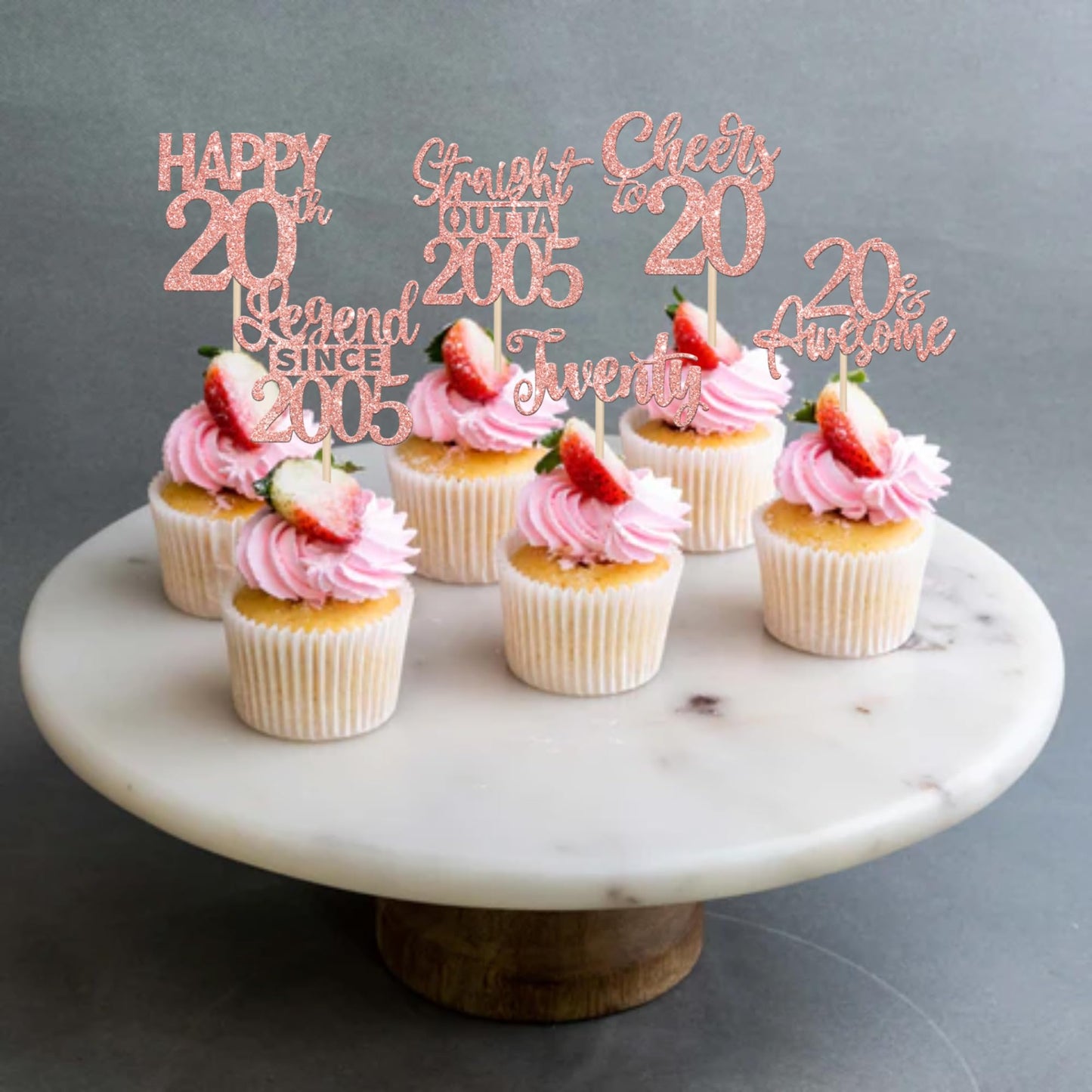 24Pcs Rose Gold Happy 20Th Birthday Cupcake Toppers Twenty Straight Outta 2005 Cupcake Picks Cheers To 20 Lengend Since 2005 Cak