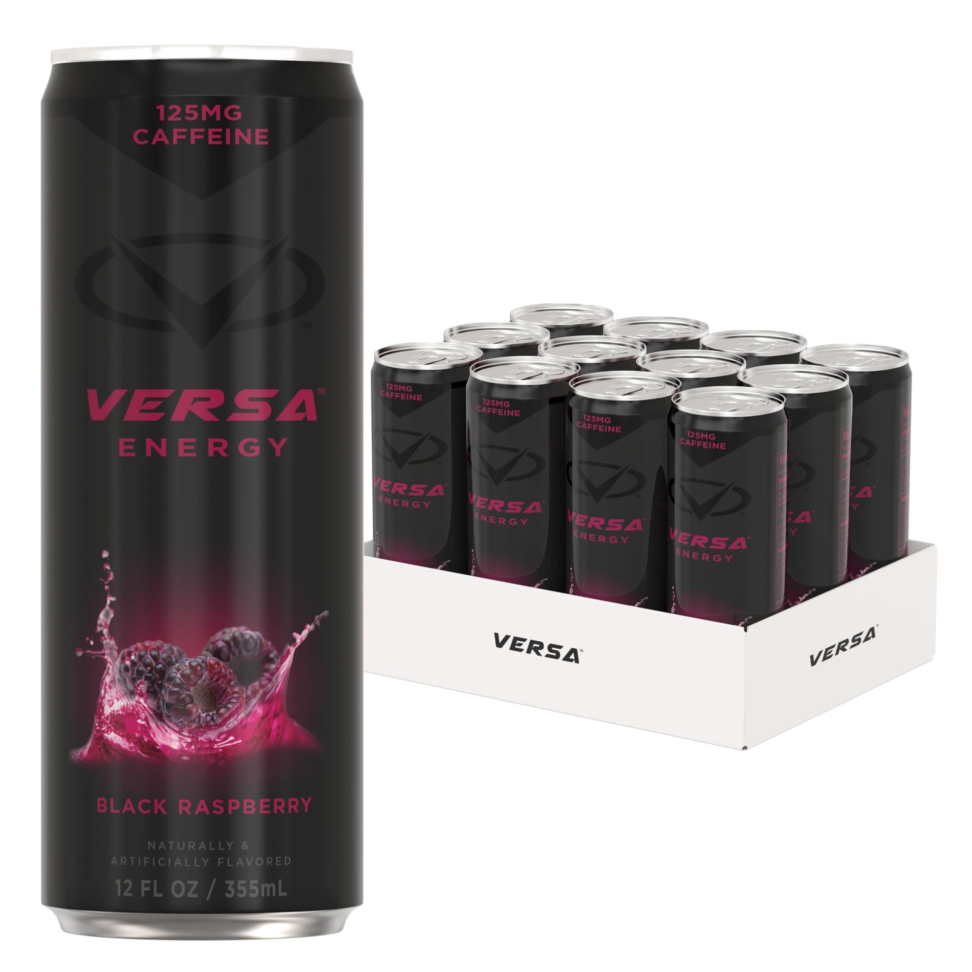 PEScience VERSA Energy Drink, Sugar Free, 125mg Caffeine, Black Raspberry, Case of 12