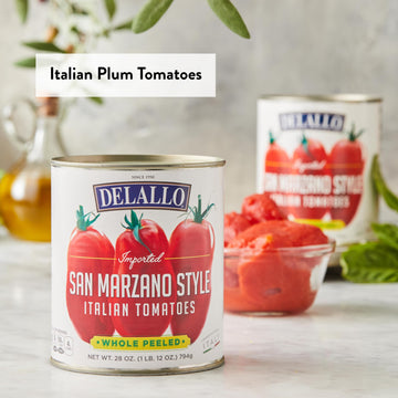 DeLallo San Marzano Style Whole Peeled Tomatoes, 28 Ounce Can, 3 Pack, Non-GMO, Italian Plum Tomatoes Packed in Rich Puree