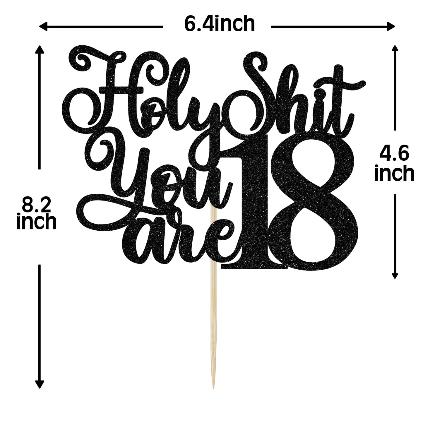 Jenrtvis Happy 18th Birthday Cake Topper, Black Glitter, Paper, Model EM--0286, Fun Cake Decor for 18th Birthday Celebrations