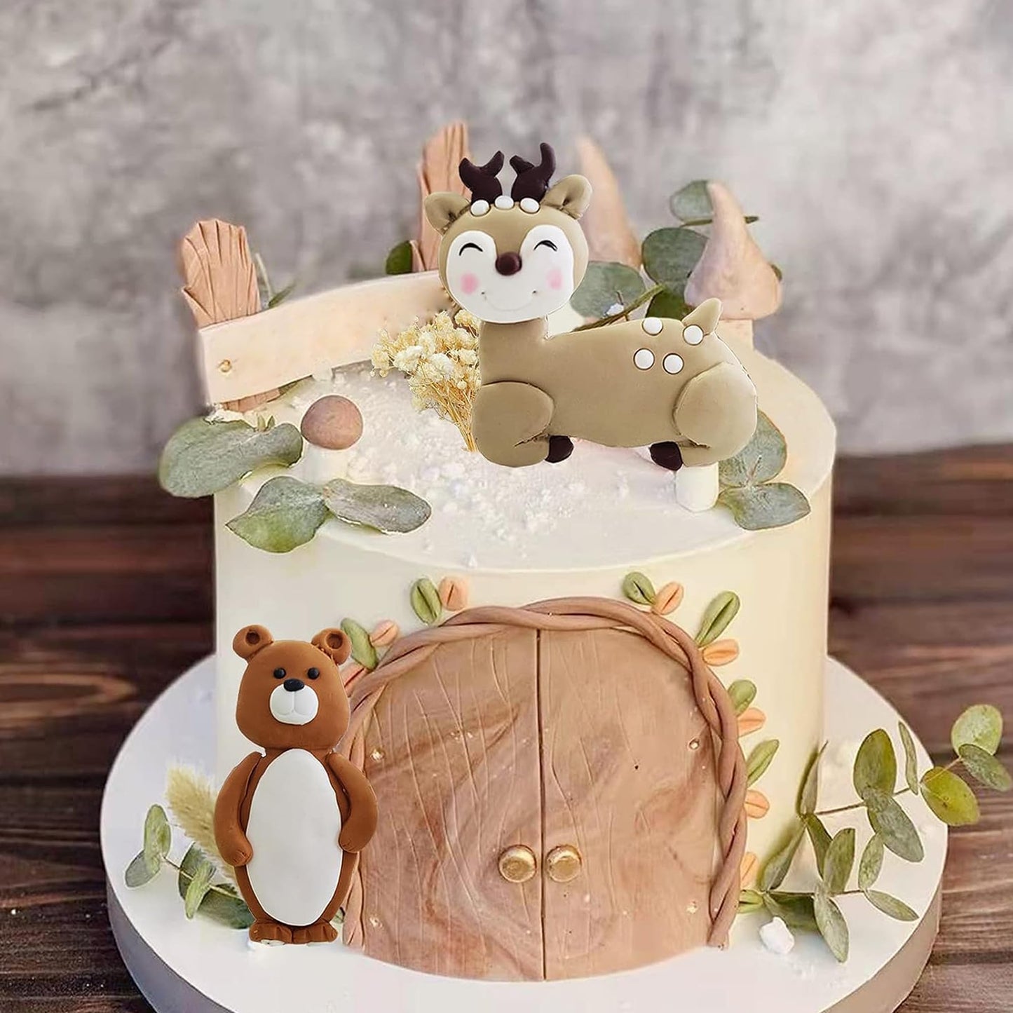 Forest Woodland Animal Cake Toppers Fox Bear Deer Flower Cake Decorations For Oh Baby Woodland Themed Birthday Party (Leaves)