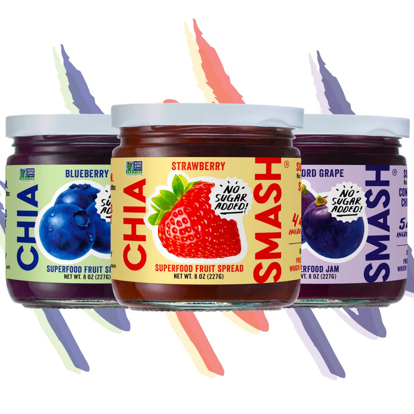 Chia Smash Jam, Variety 3-Pack Family Favorites | No Sugar Added, Naturally Sweet Jelly | Keto Friendly, Low Calorie, Low Carb |