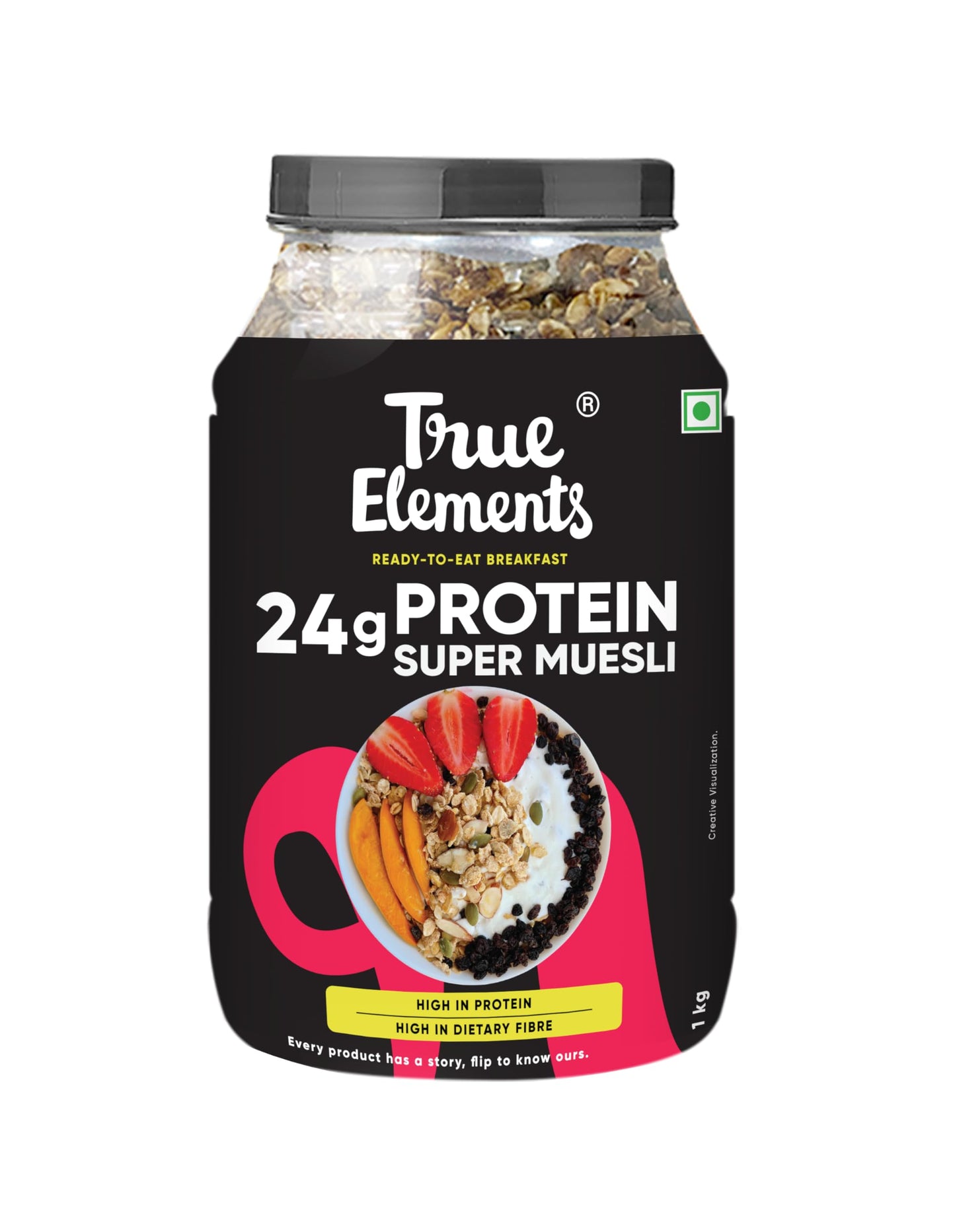 True Elements Protein Muesli 1kg - 24g Clean Protein | With 15% Millets, Almonds, Seeds & Black Currant | High Protein Breakfast