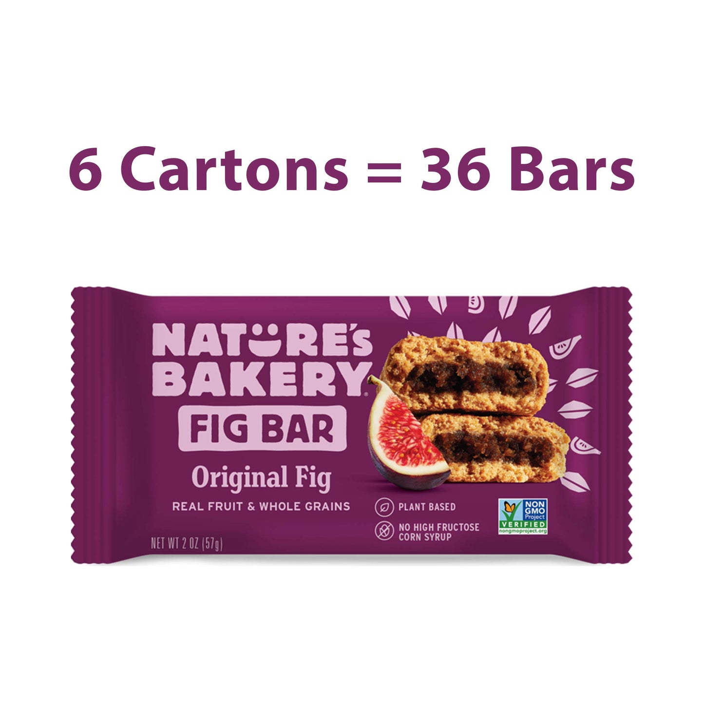 Natures Bakery Whole Wheat Fig Bars, Original Fig, Real Fruit, Vegan, Non-GMO, Snack bar, 6 boxes with 6 twin packs (36 twin pac