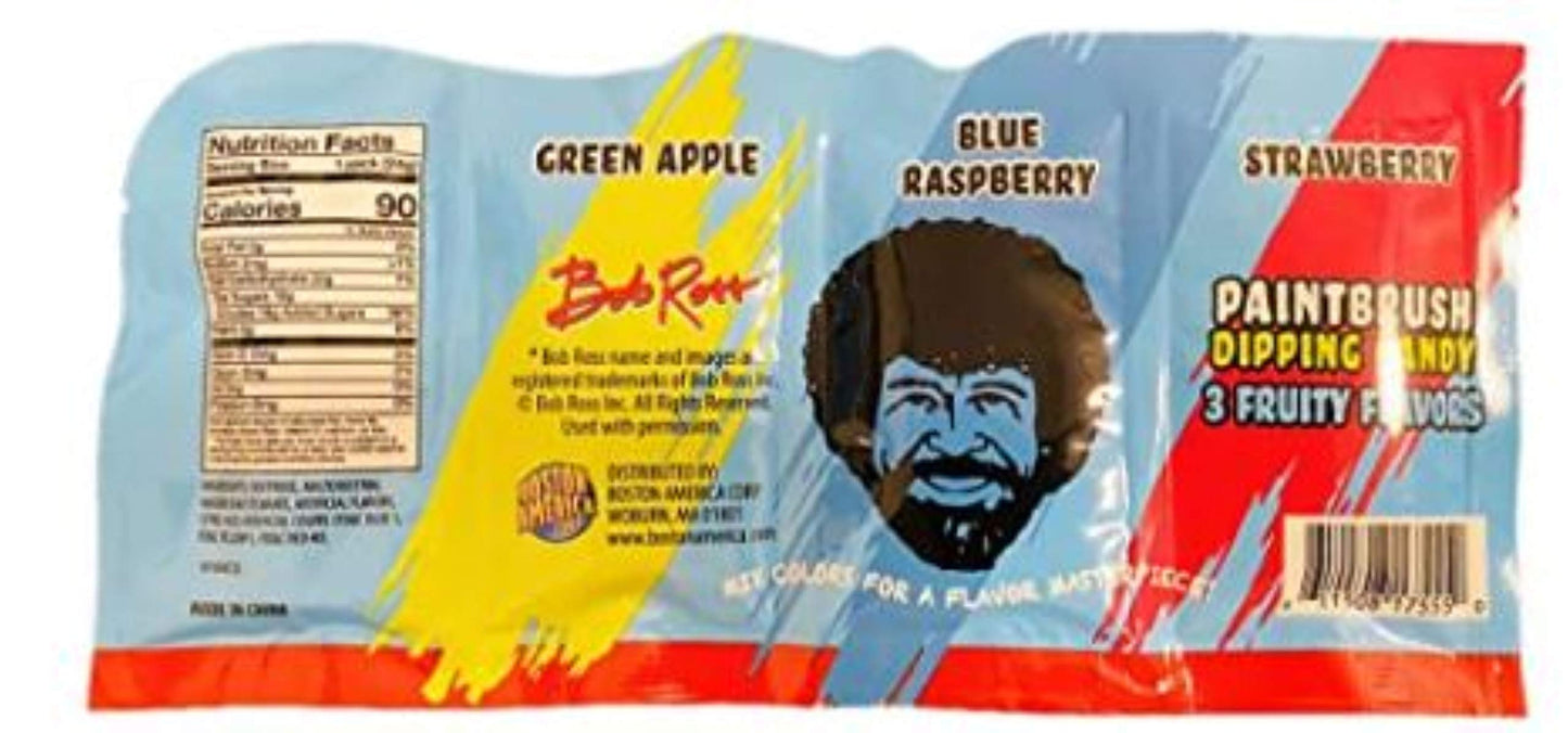 Bob Ross Flavor Palette Paintbrush Dipping Candy - One (1) 0.85 Oz Pack. 3 Fruity Flavors Strawberry, Blue Raspberry And Green Apple