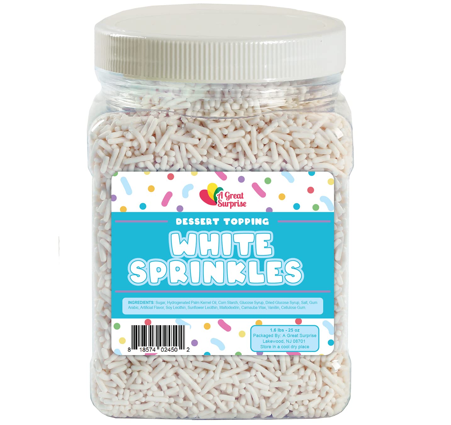 White Sprinkles - 1.6 Pounds - White Holiday Jimmies For Baking - White Sprinkles For Cake Decorating, Cupcakes, Cookies, Ice Cream - White Bridal Sprinkles