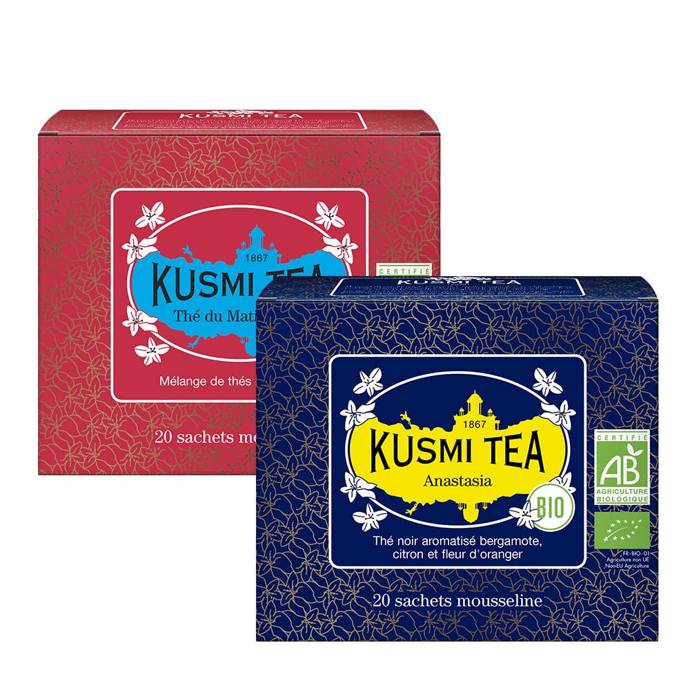 Kusmi Tea Pack of 2 Organic Black Tea Boxes - Anastasia & Russian Morning No.24 - 2x20 Tea Bags