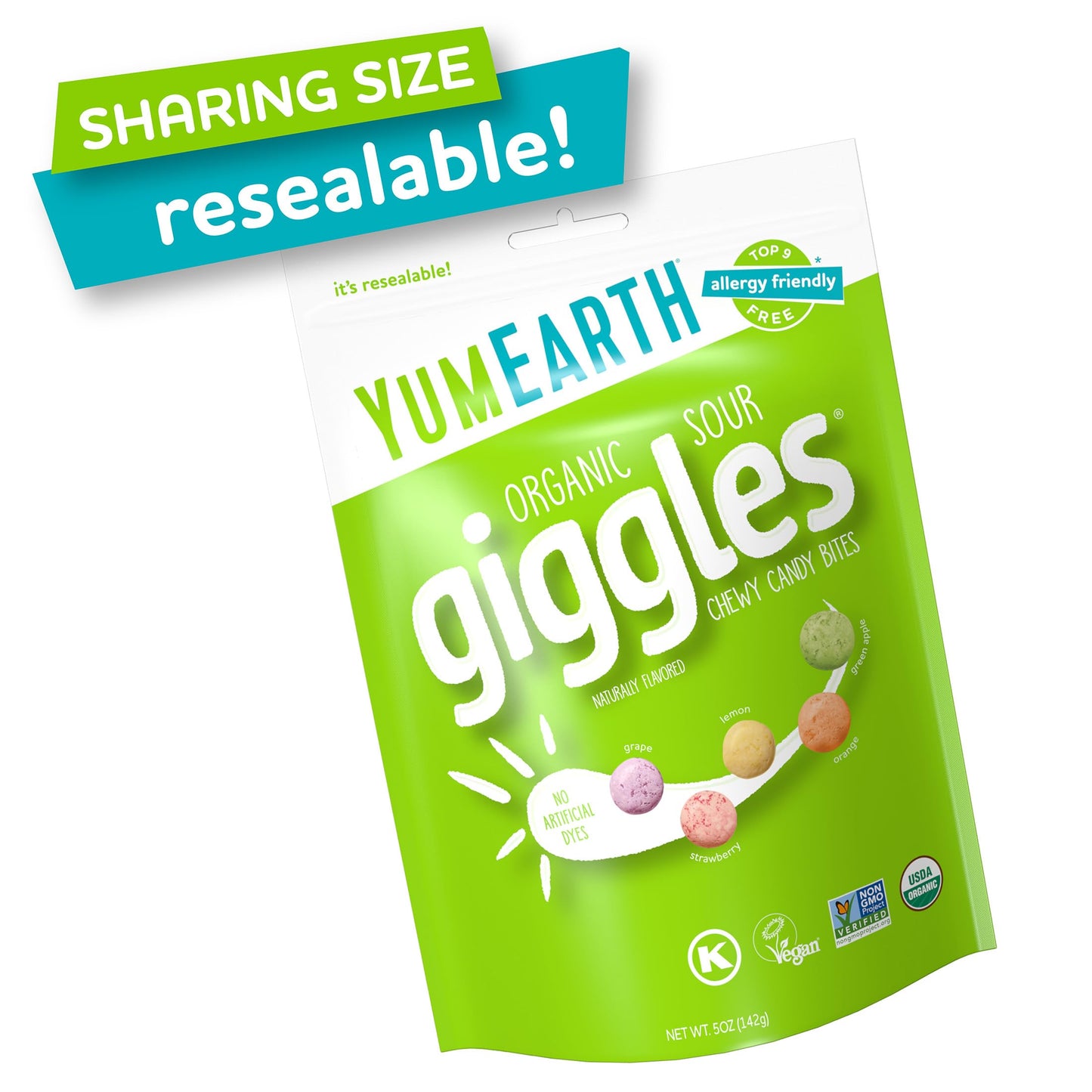 YumEarth Organic Sour Giggles Chewy Candy - Allergy Friendly, Vegan, Gluten Free - 5 Ounce Bag - Orange