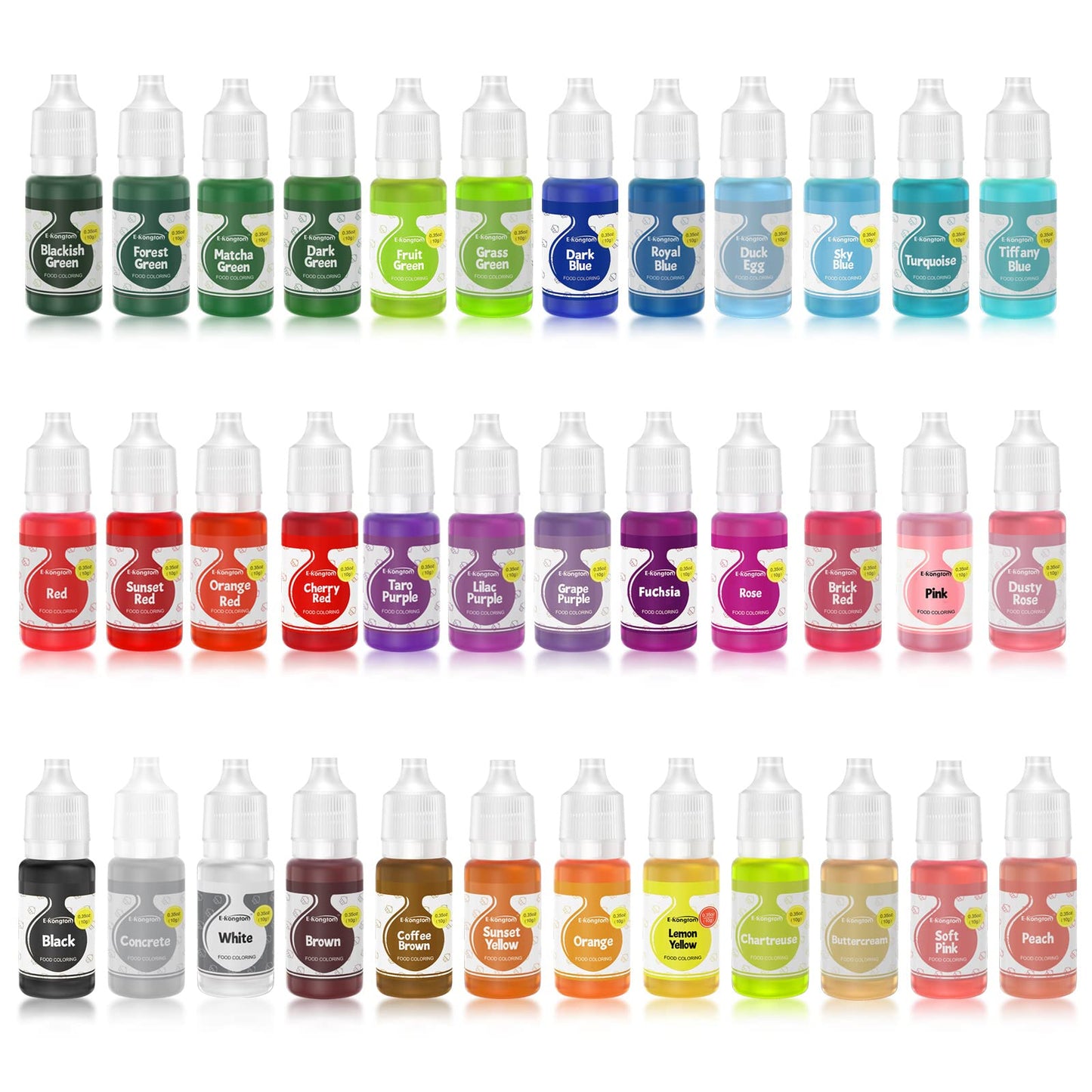 E-Kongton Food Coloring Liquid Set, 36 Vibrant Colors, Tasteless Dye for Baking, Cooking, and Crafts, 36 Fl Oz (Pack of 1)