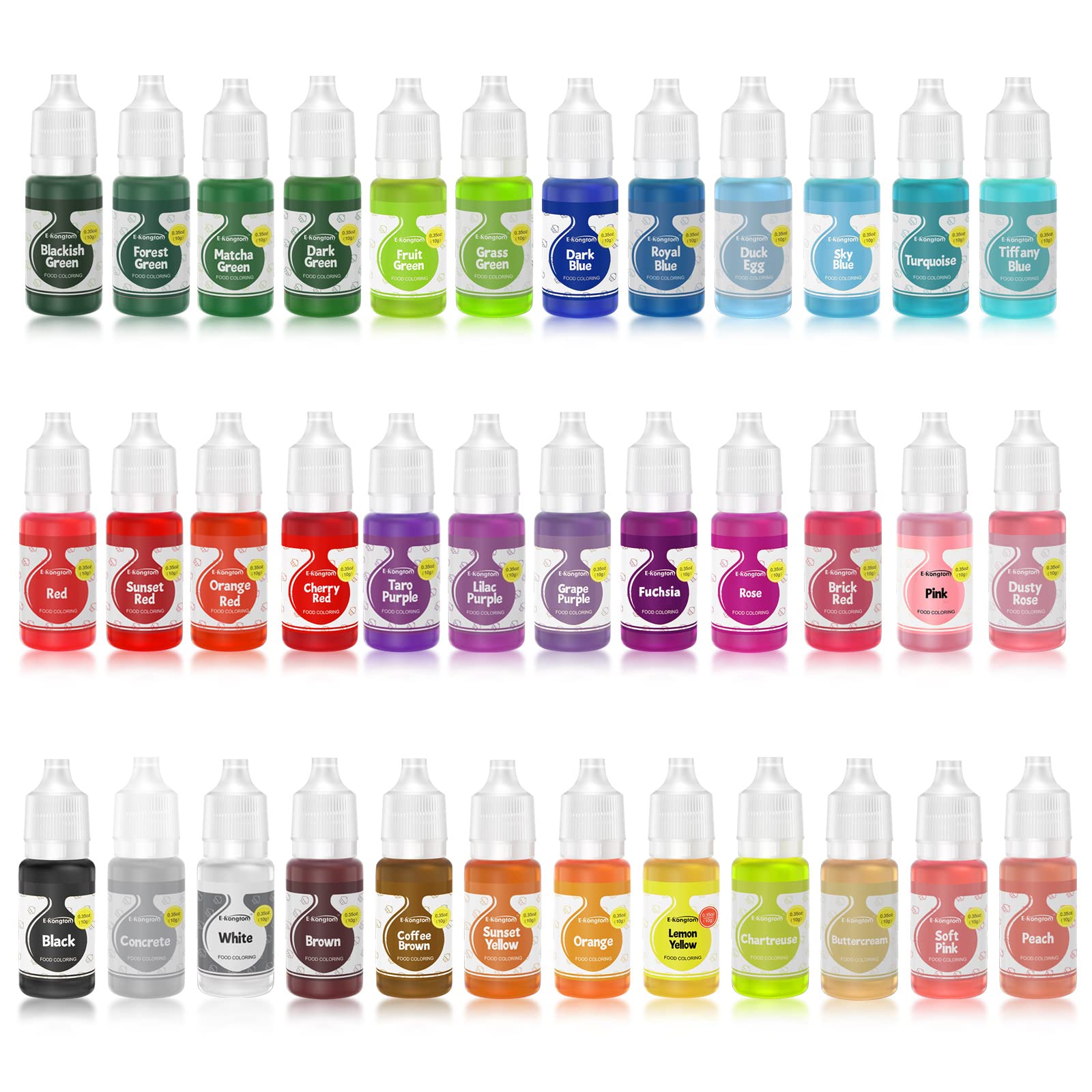 E-Kongton Food Coloring Liquid Set, 36 Vibrant Colors, Tasteless Dye for Baking, Cooking, and Crafts, 36 Fl Oz (Pack of 1)