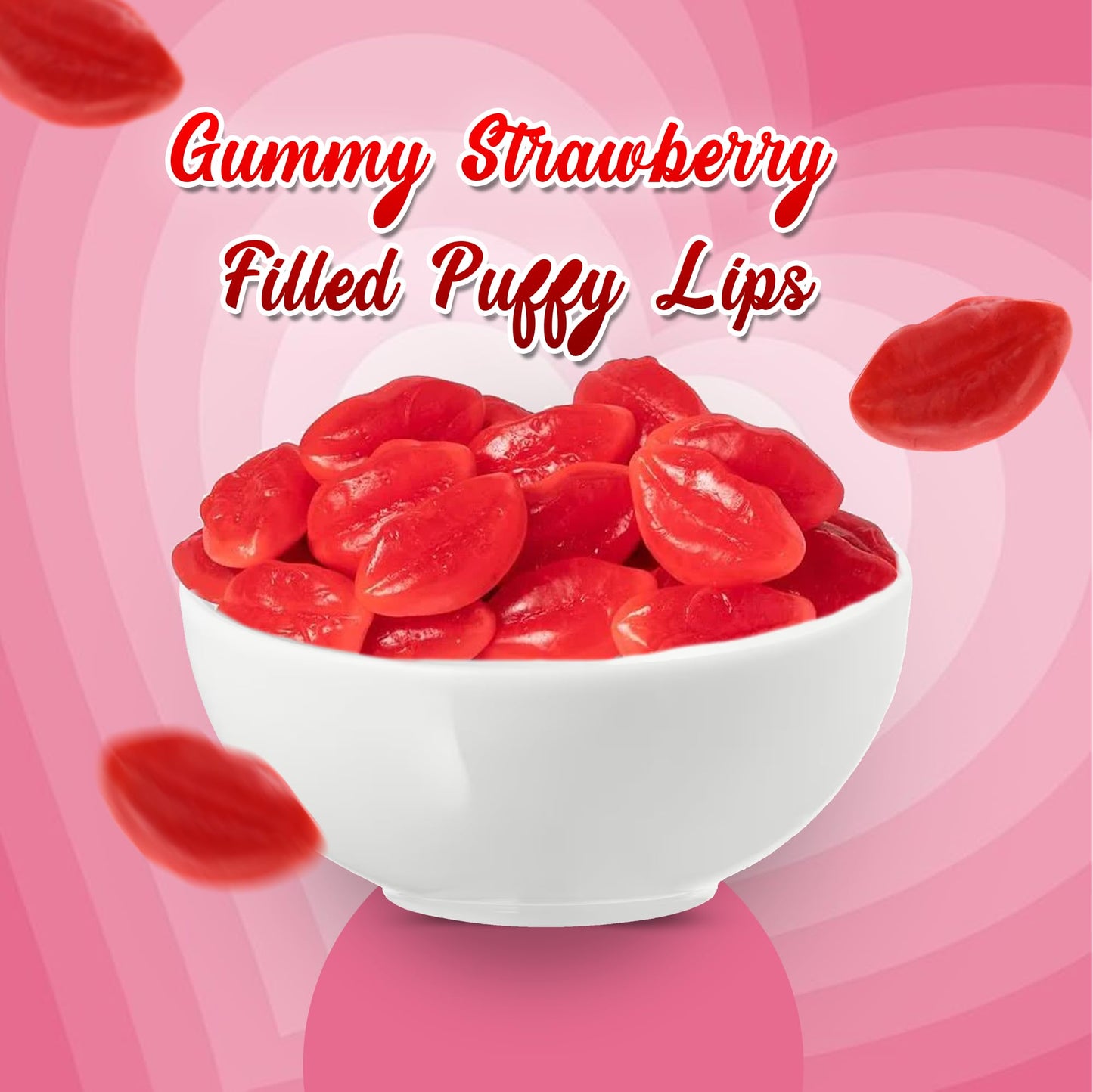 Ny Spice Shop Gummy Strawberry Filled Puffy Lips - Soft And Chewy Gummy Candy With Juicy Strawberry Filling - Fun, Lip-Shaped Tr