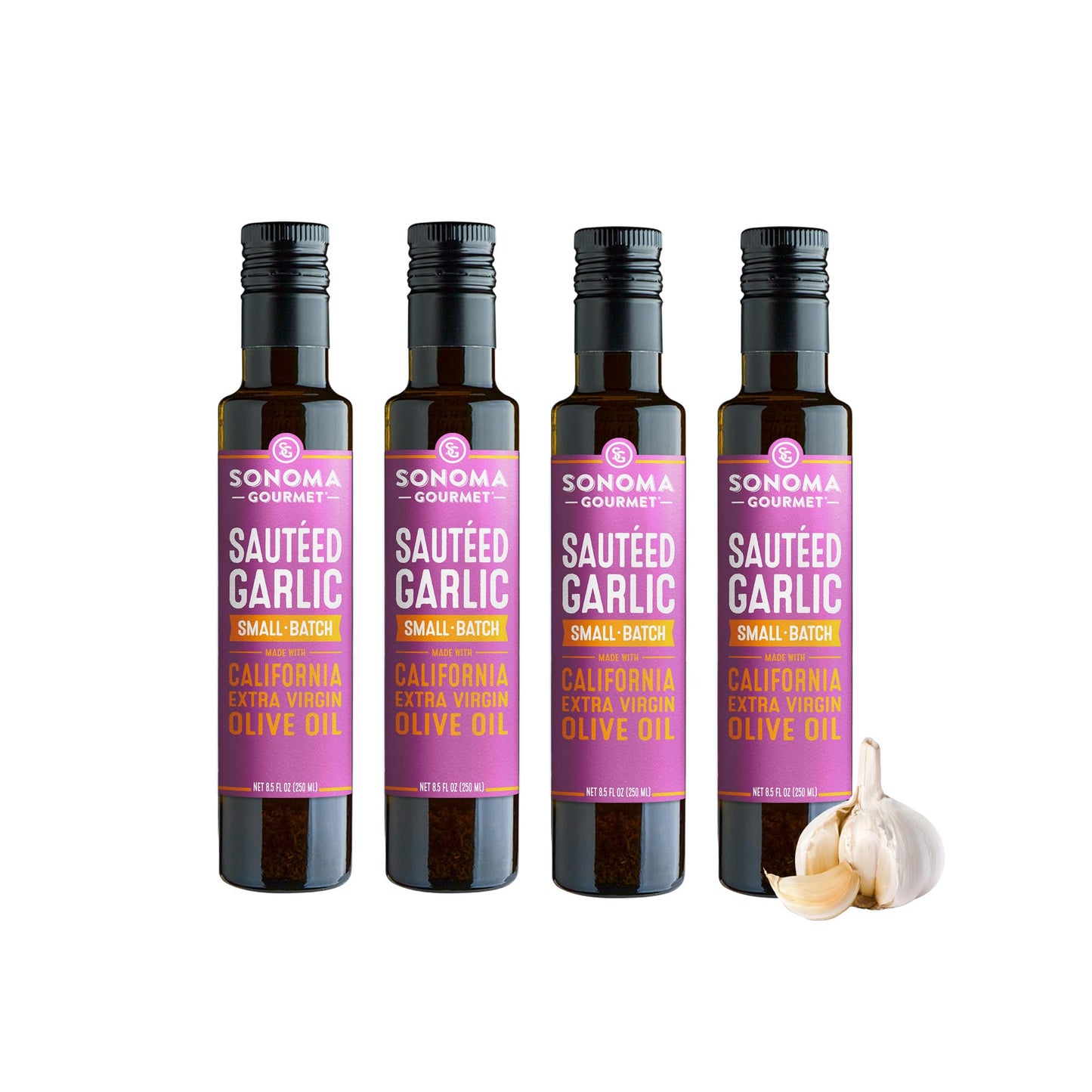 Sonoma Gourmet: Saut  ed Garlic Flavored Olive Oil | 100% California Extra Virgin Olive Oil | 8.5 FL OZ (Pack of 4)