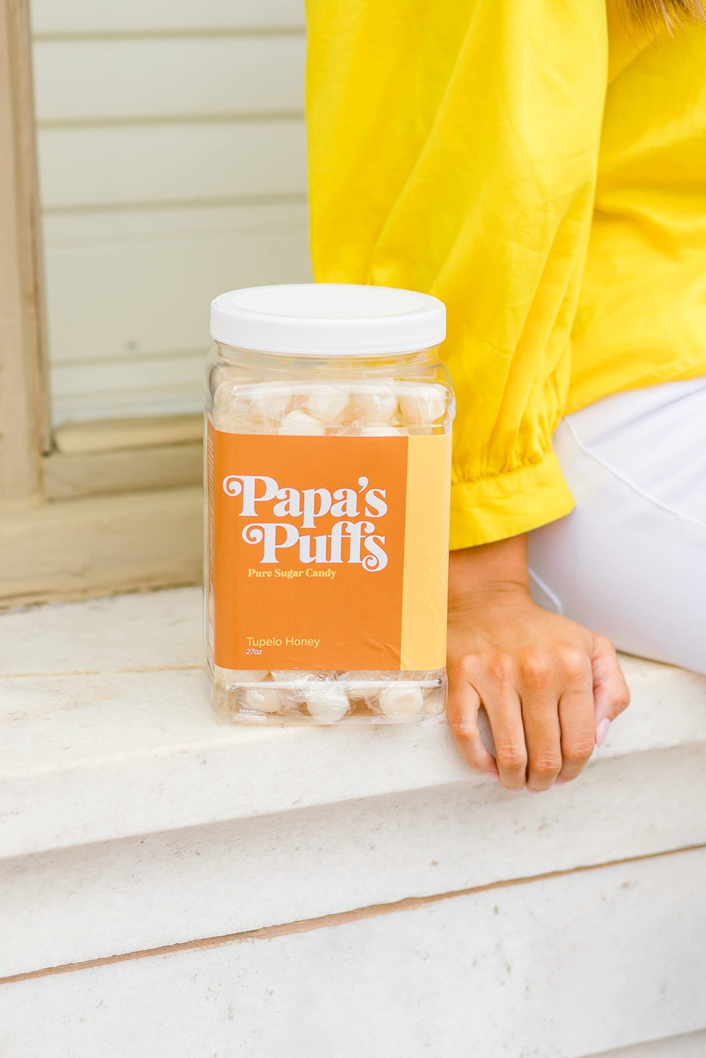 Papa'S Puffs Tupelo Honey Flavored Pure Sugar Candy - Individually Wrapped In Resealable Tub - Fat-Free, Gluten-Free, Cholestero