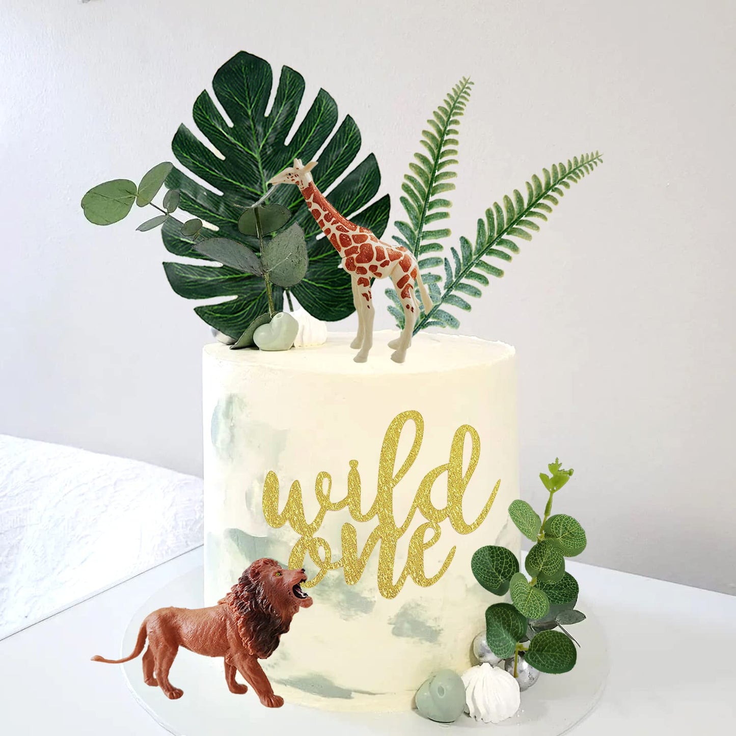 LEFUBABY Safari Jungle Animals Cake Toppers, Paper & PVC Decorations for Wild Themed Birthday Party, Model KH