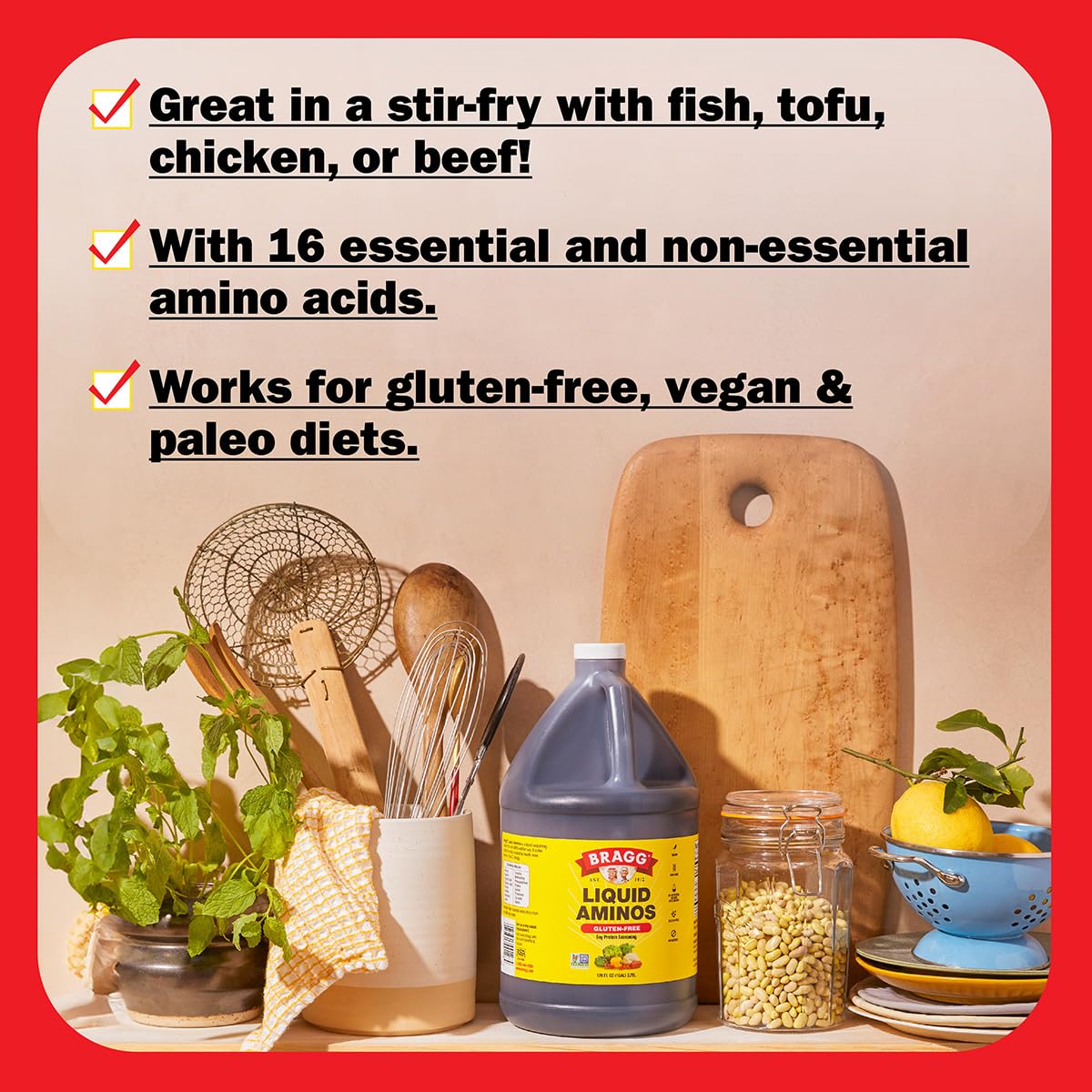 Bragg Liquid Aminos All-Purpose Seasoning - Gluten-Free Soy Sauce Substitute - 32 fl oz - Aminos Color