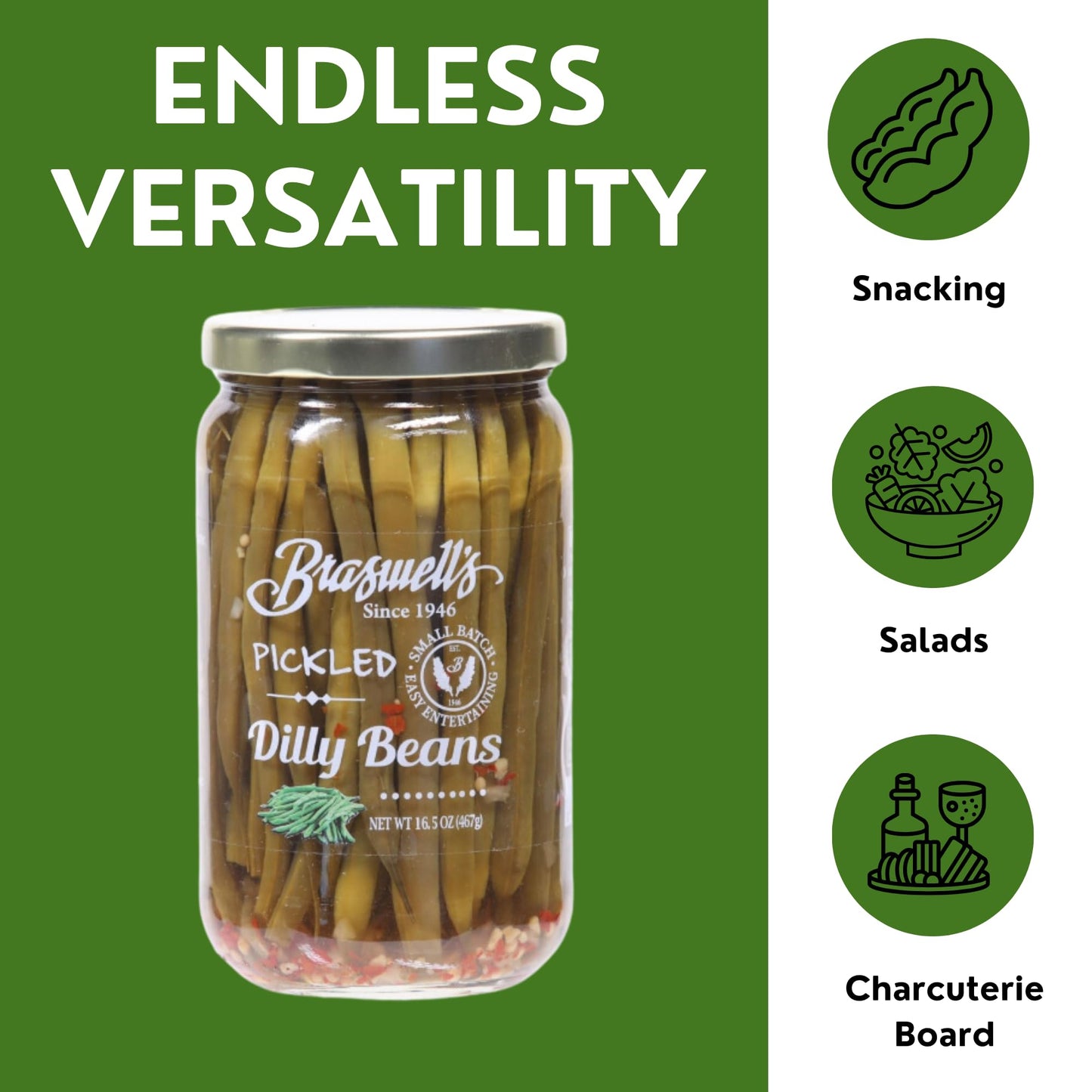 Braswells Pickled Dilly Beans - Crunchy, Flavorful Snack - 16 oz Jar